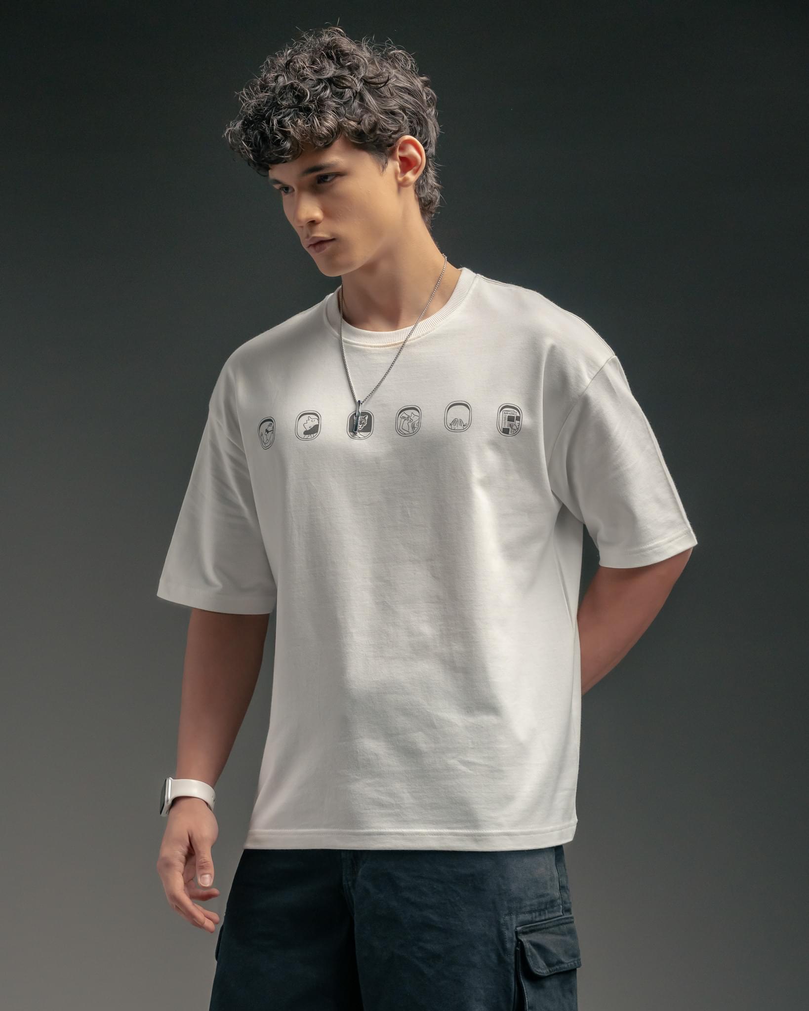 Snowpard Stamped Flight Relaxed Tee White — side view, premium cotton regular fit tee