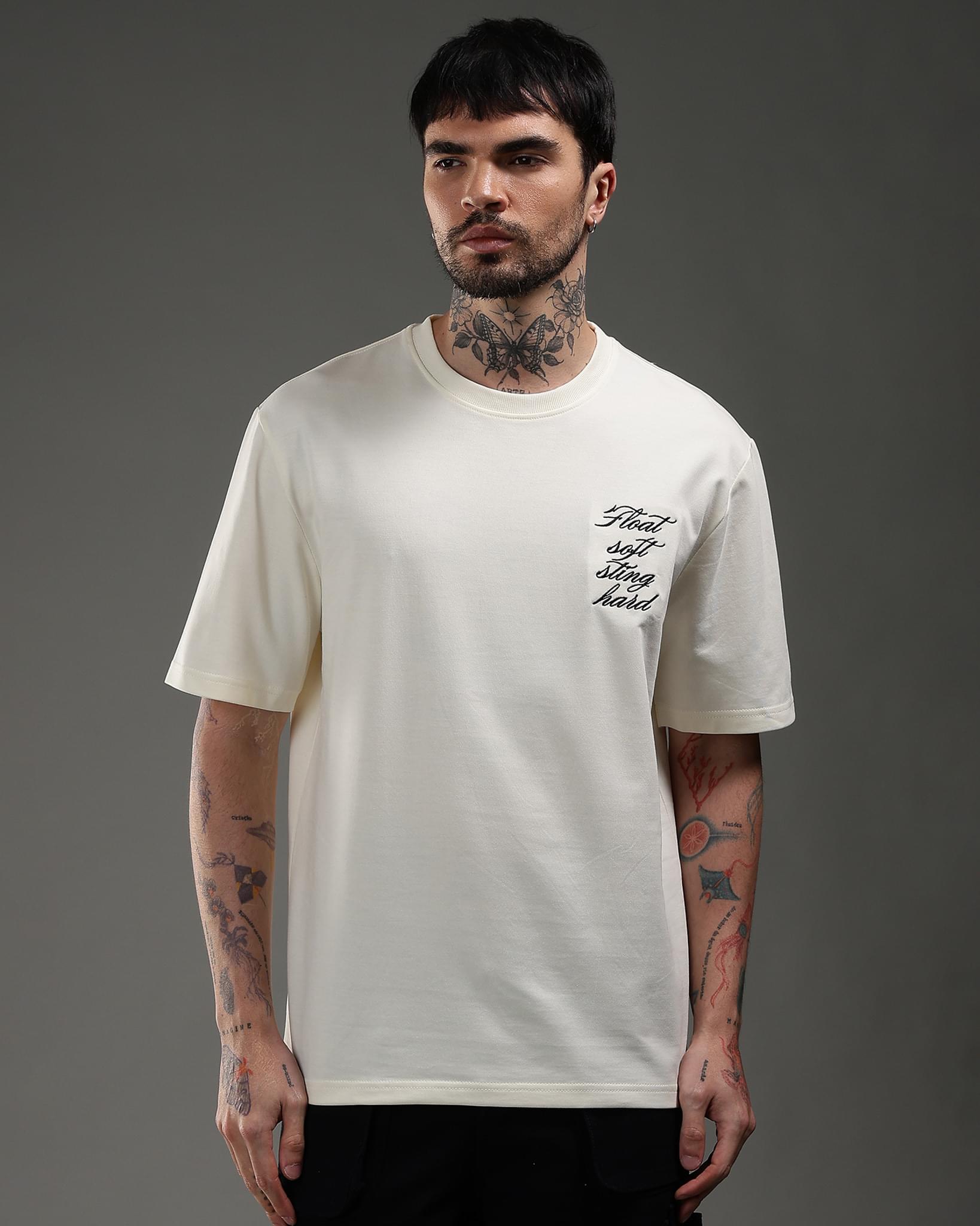 Snowpard Sting Hard Relaxed Tee Off White — side view, premium Supima cotton relaxed tee