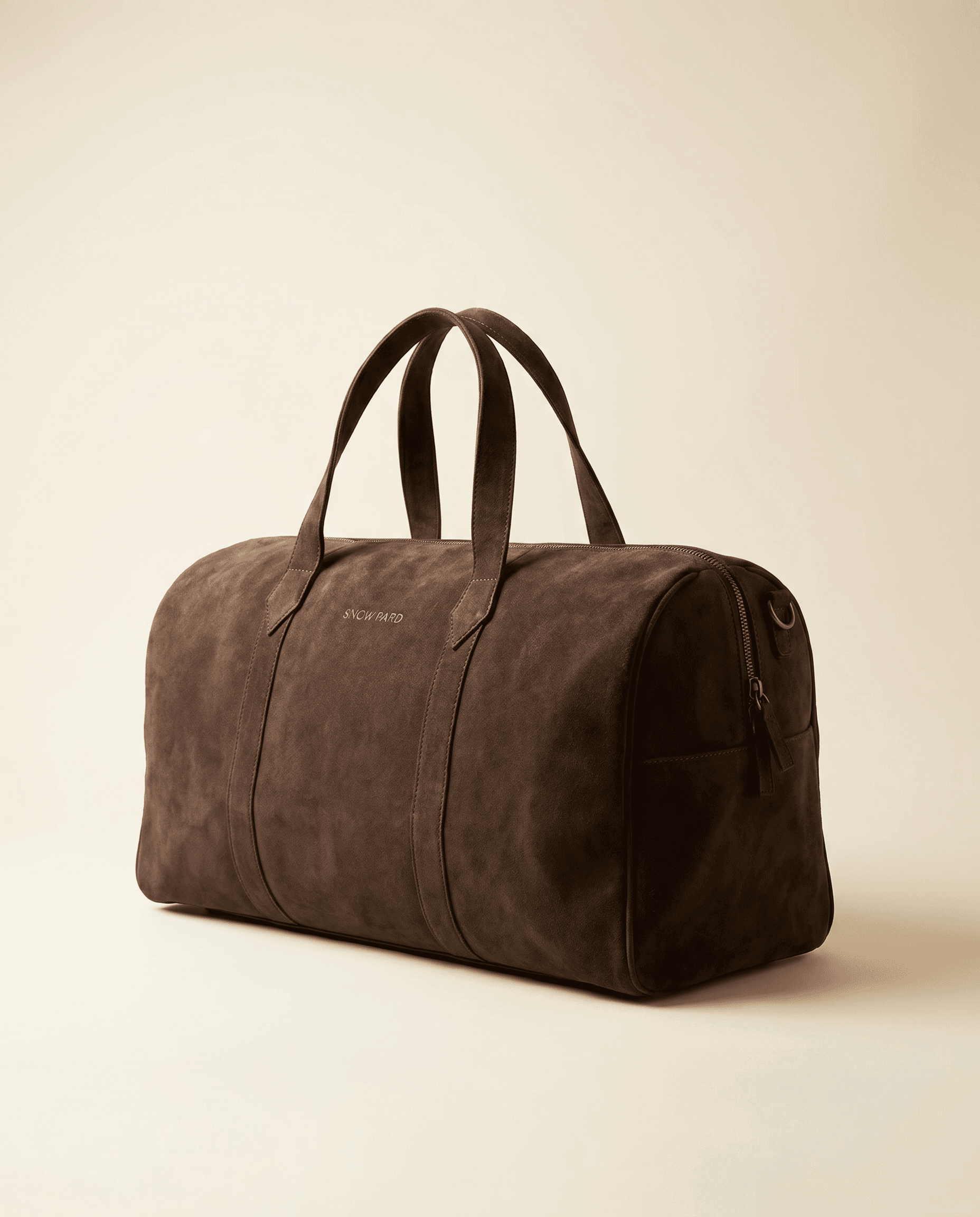 Suru Duffel suede weekender bag base view with brass studs