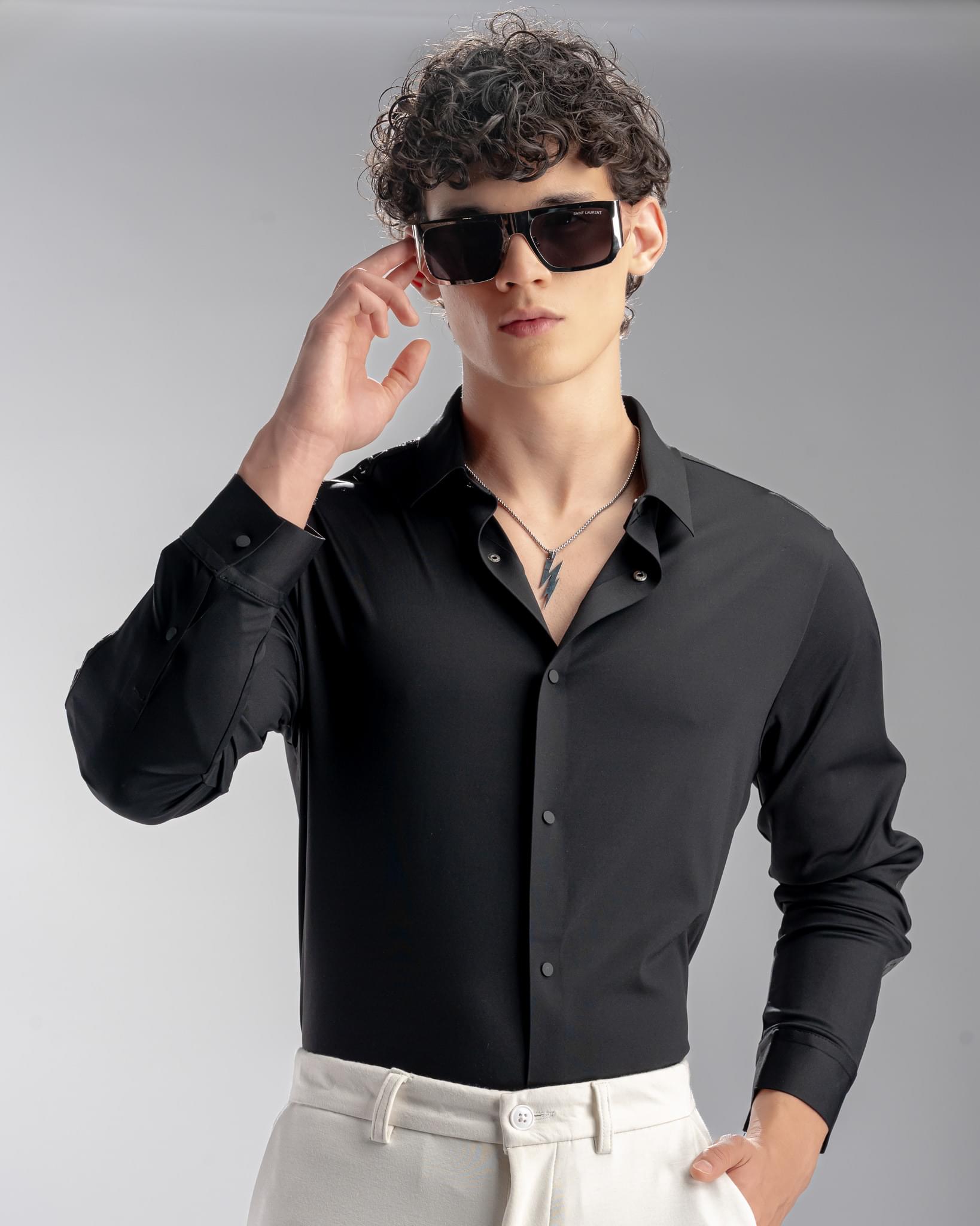 Snowpard Tacta Bonded Shirt Black — front view, men's premium bonded shirt India