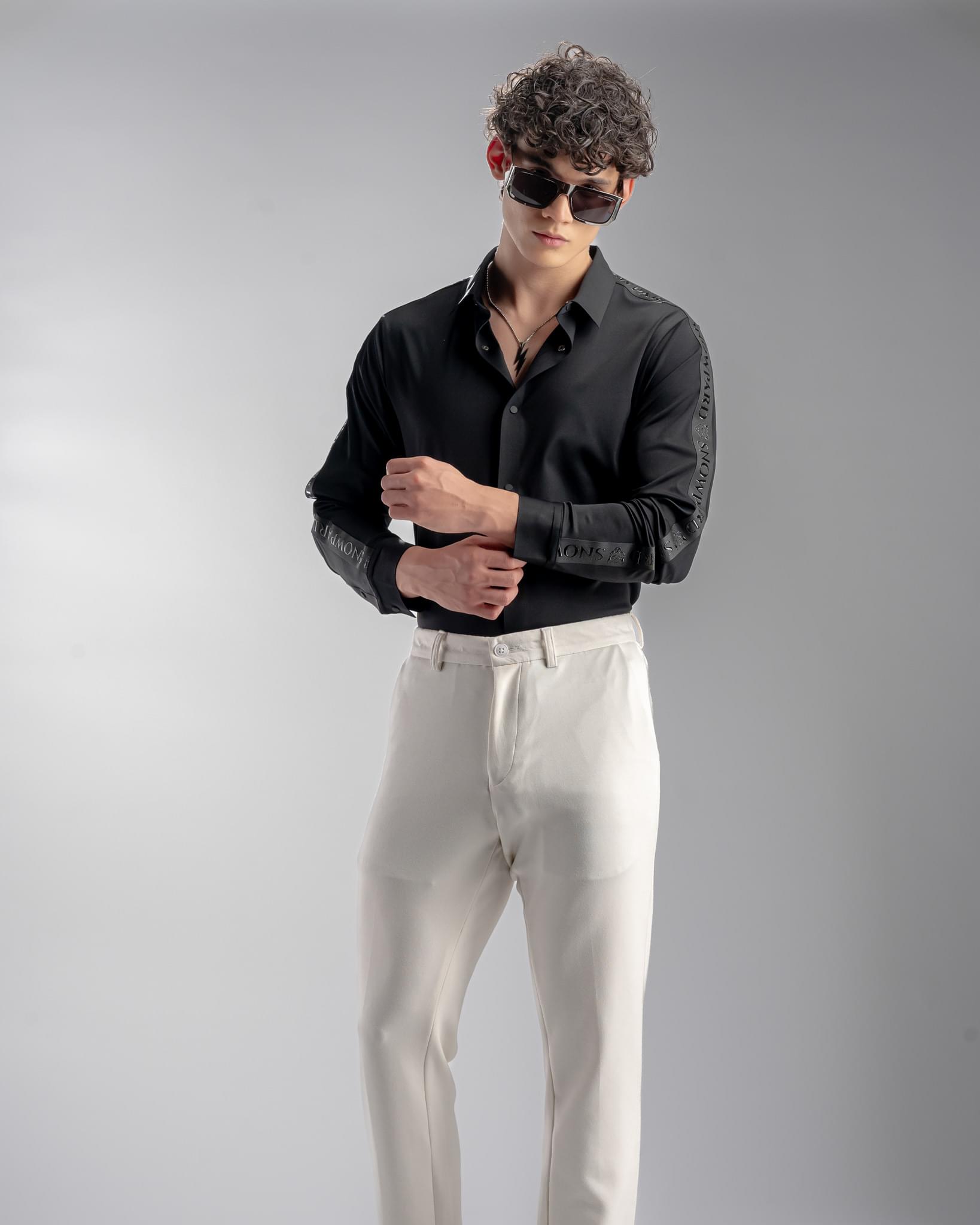 Snowpard Tacta Bonded Shirt Black — full length, luxury menswear India