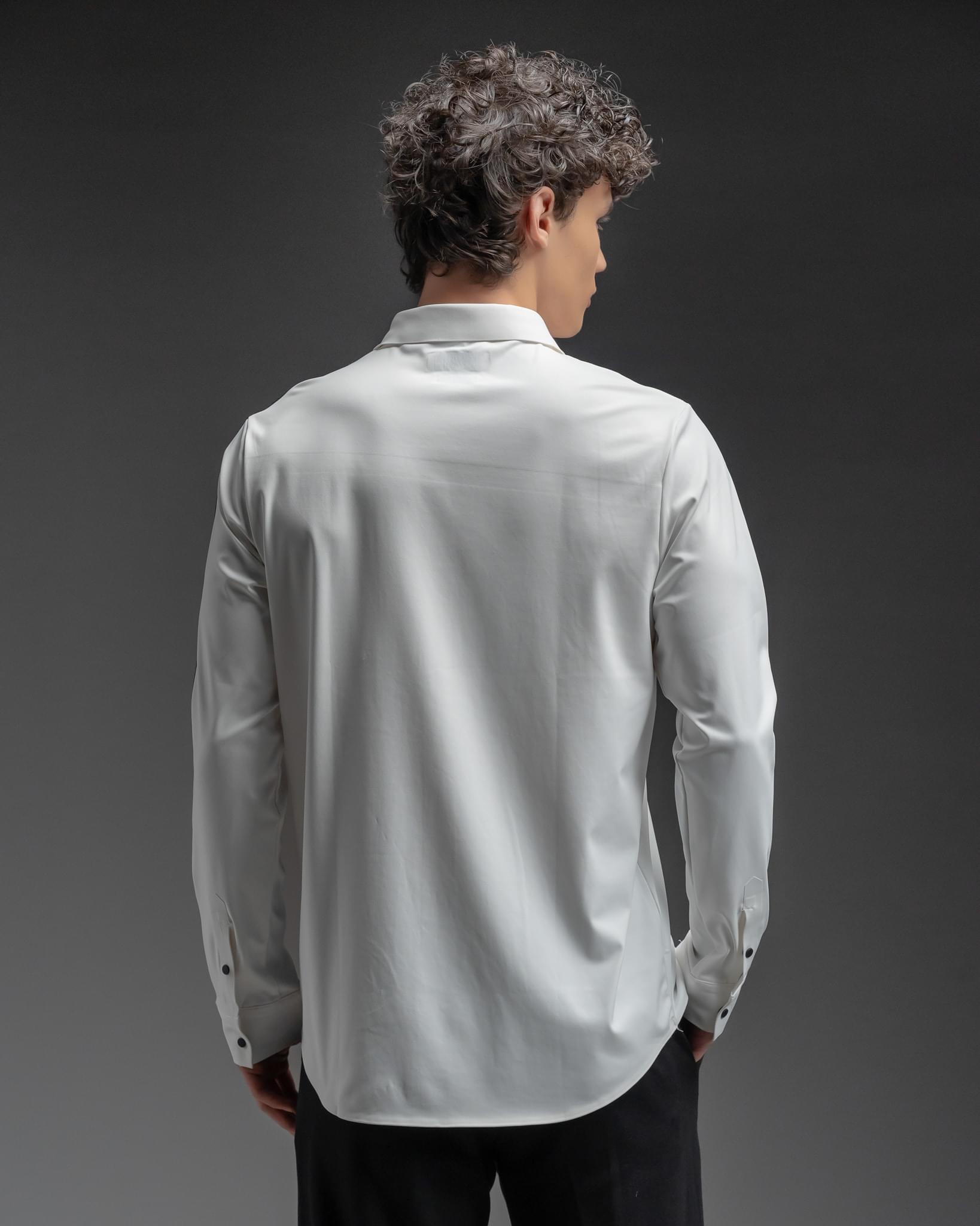 Snowpard Tacta Bonded Shirt White — collar detail, premium men's formal shirt