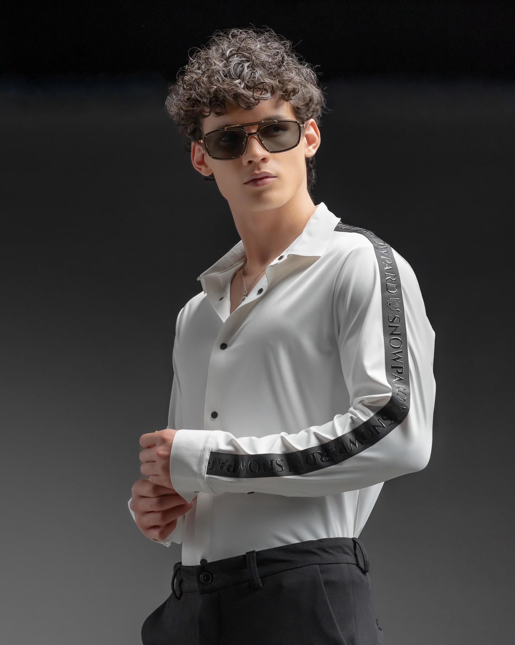 Snowpard Tacta Bonded Shirt White — full length, luxury menswear India