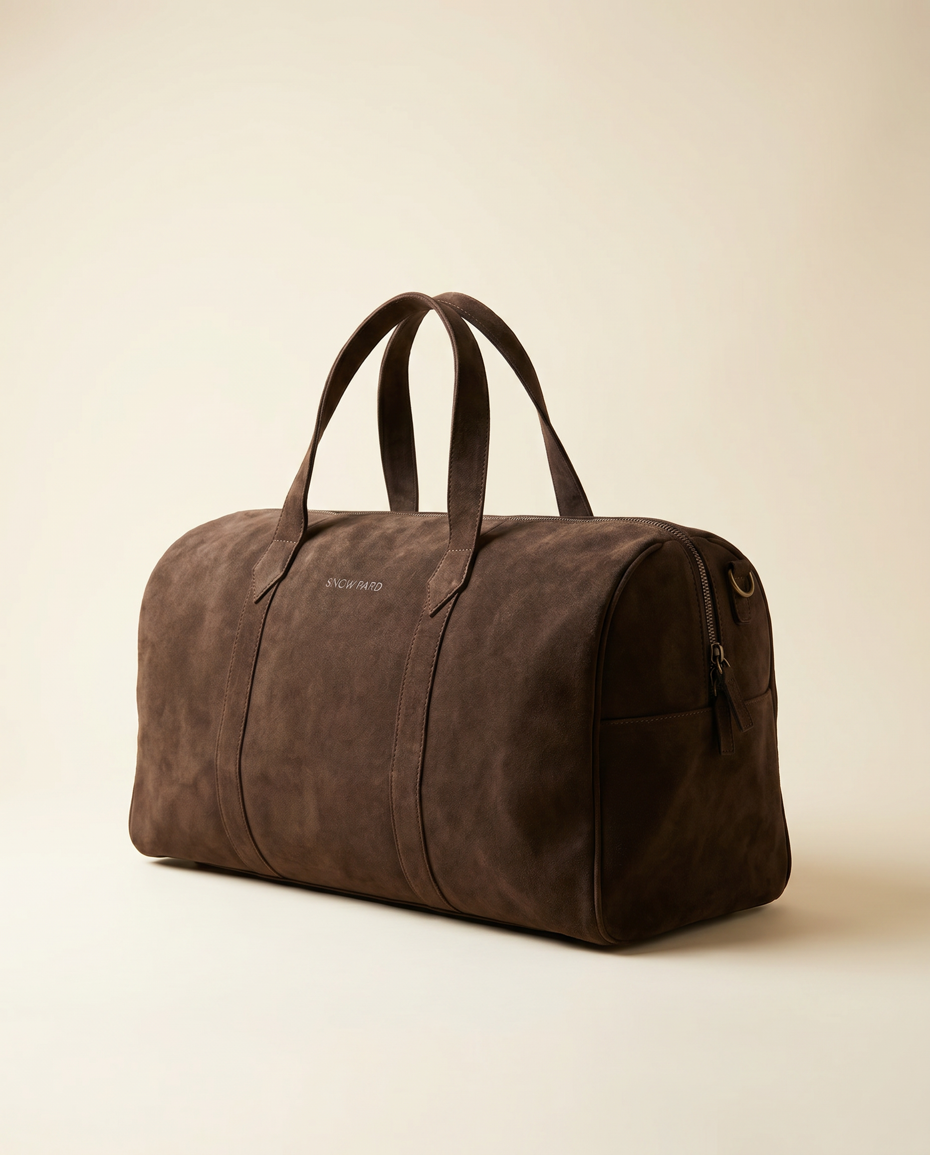 Suru Duffel suede weekender bag base view with brass studs