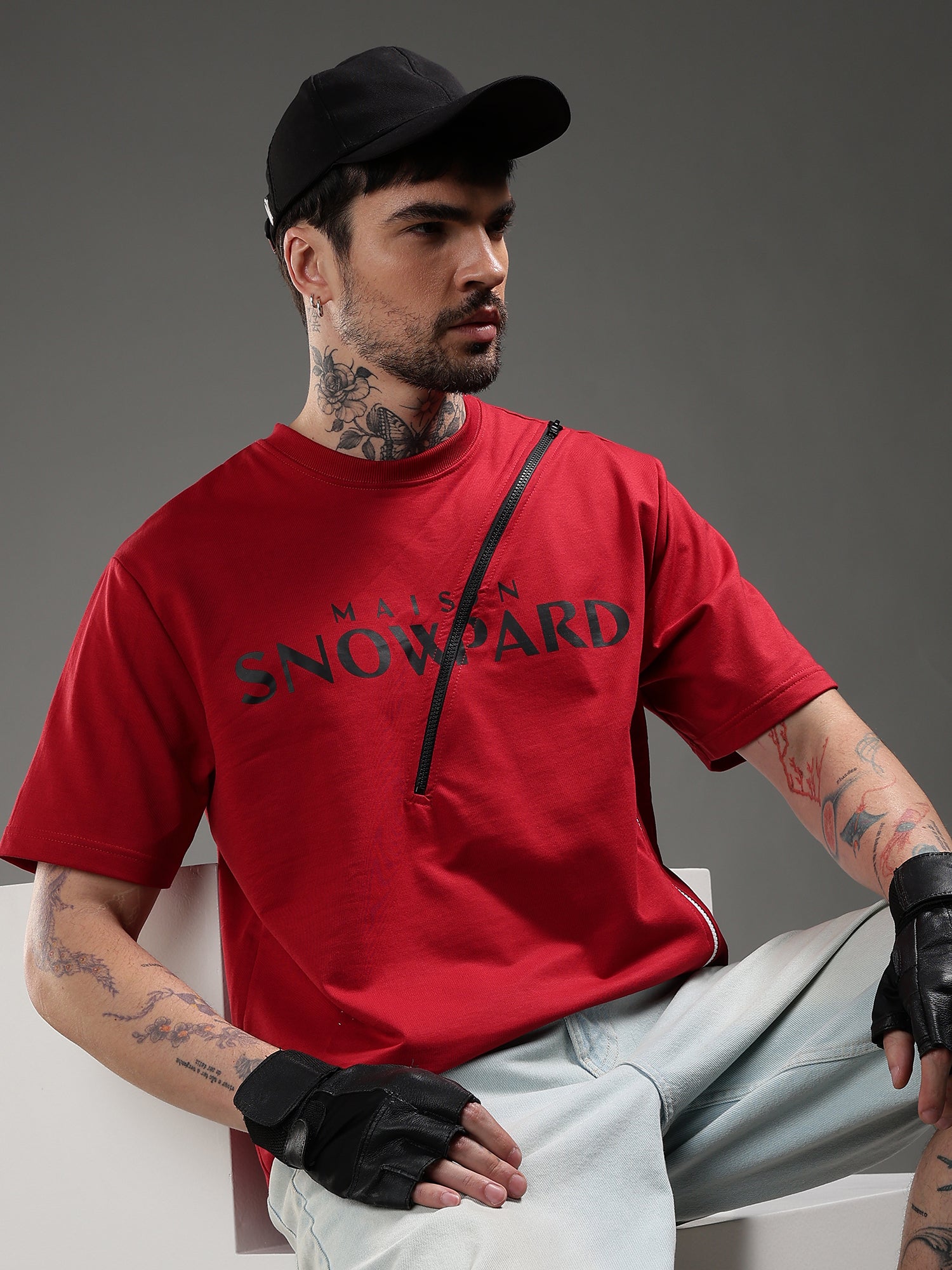 Crimson Zip Detail T-Shirt