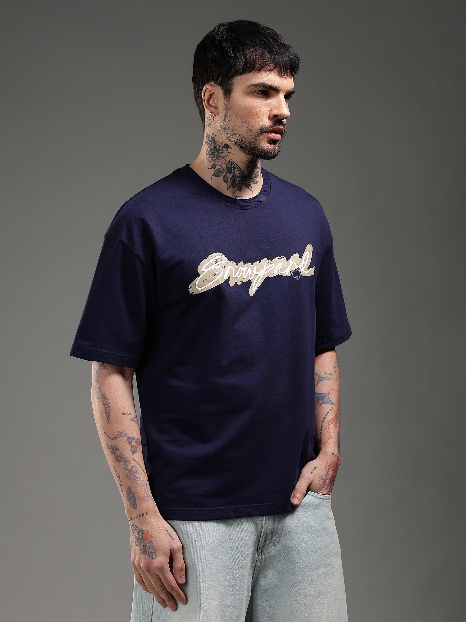 SNOWPARD The Art Supima T-Shirt Navy - Side View | Regular Fit Smooth Supima Cotton Tee