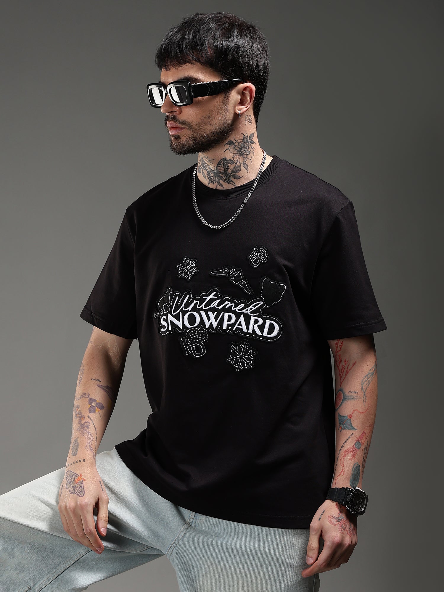 SNOWPARD Black Icon Signature T-Shirt - Side View | Regular Fit Supima Cotton Tee