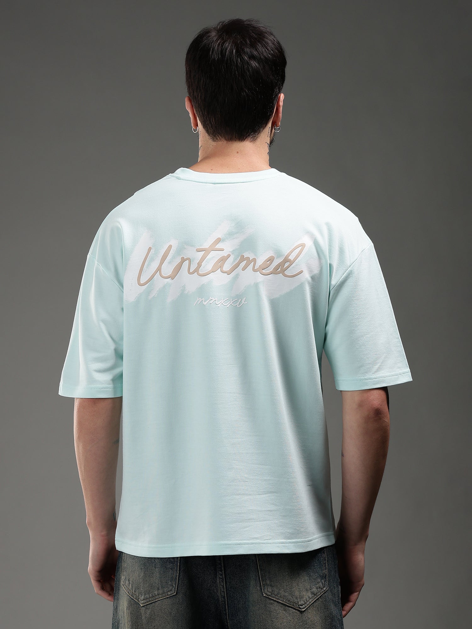 SNOWPARD Untamed Script Supima T-Shirt Aqua Mist - Side View | Relaxed Fit Supima Cotton Tee