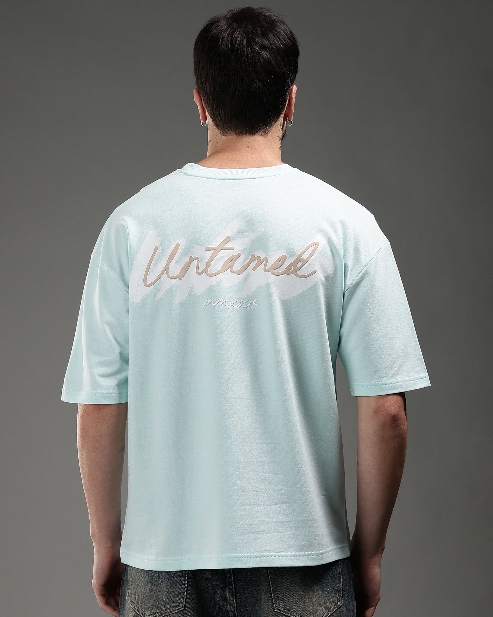 Snowpard Untamed Script Relaxed Tee Aqua Mist — front view, men's graphic t-shirt India