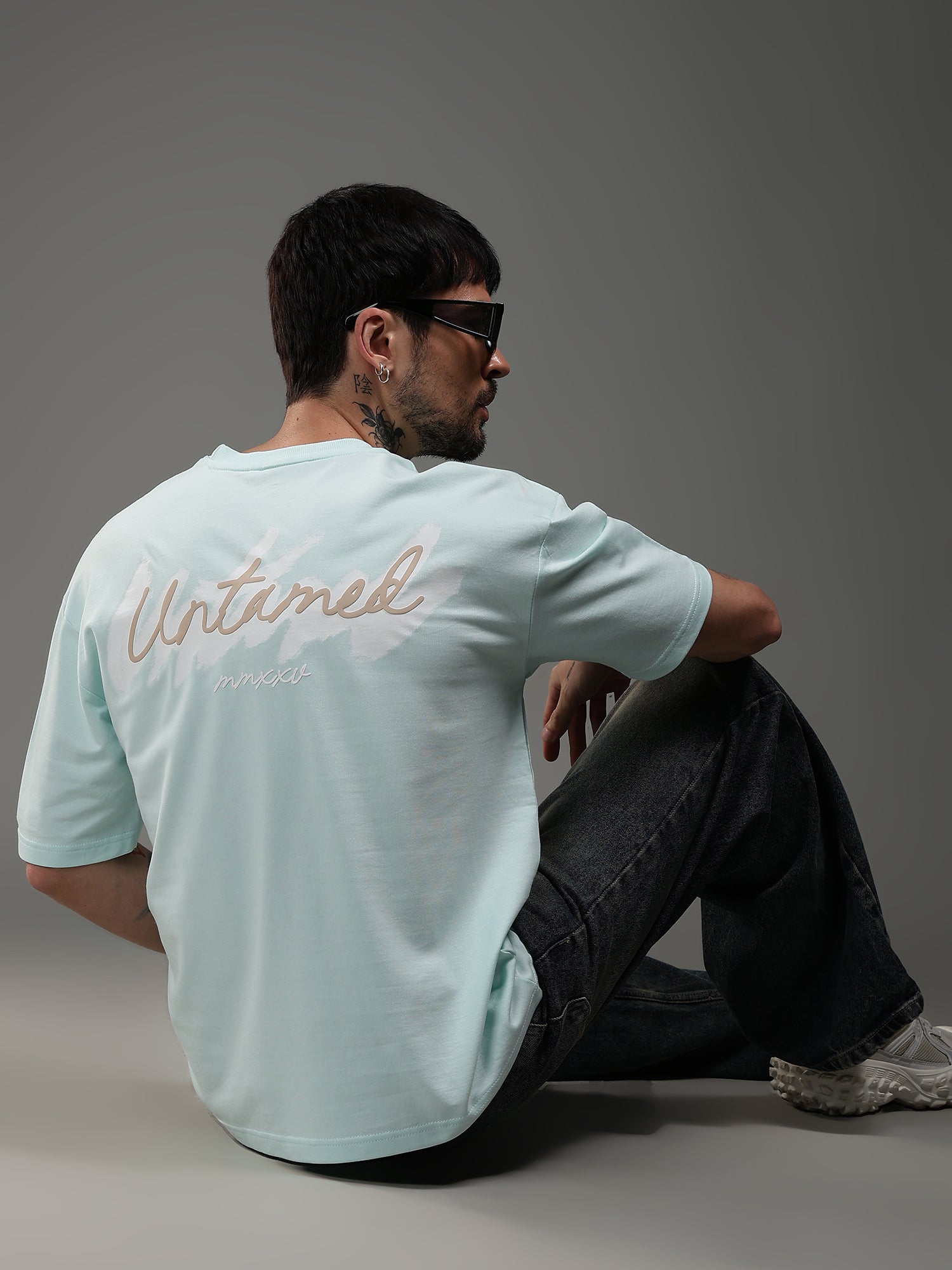 SNOWPARD Untamed Script Supima T-Shirt Aqua Mist - Detail | Untamed Script Print Close-Up