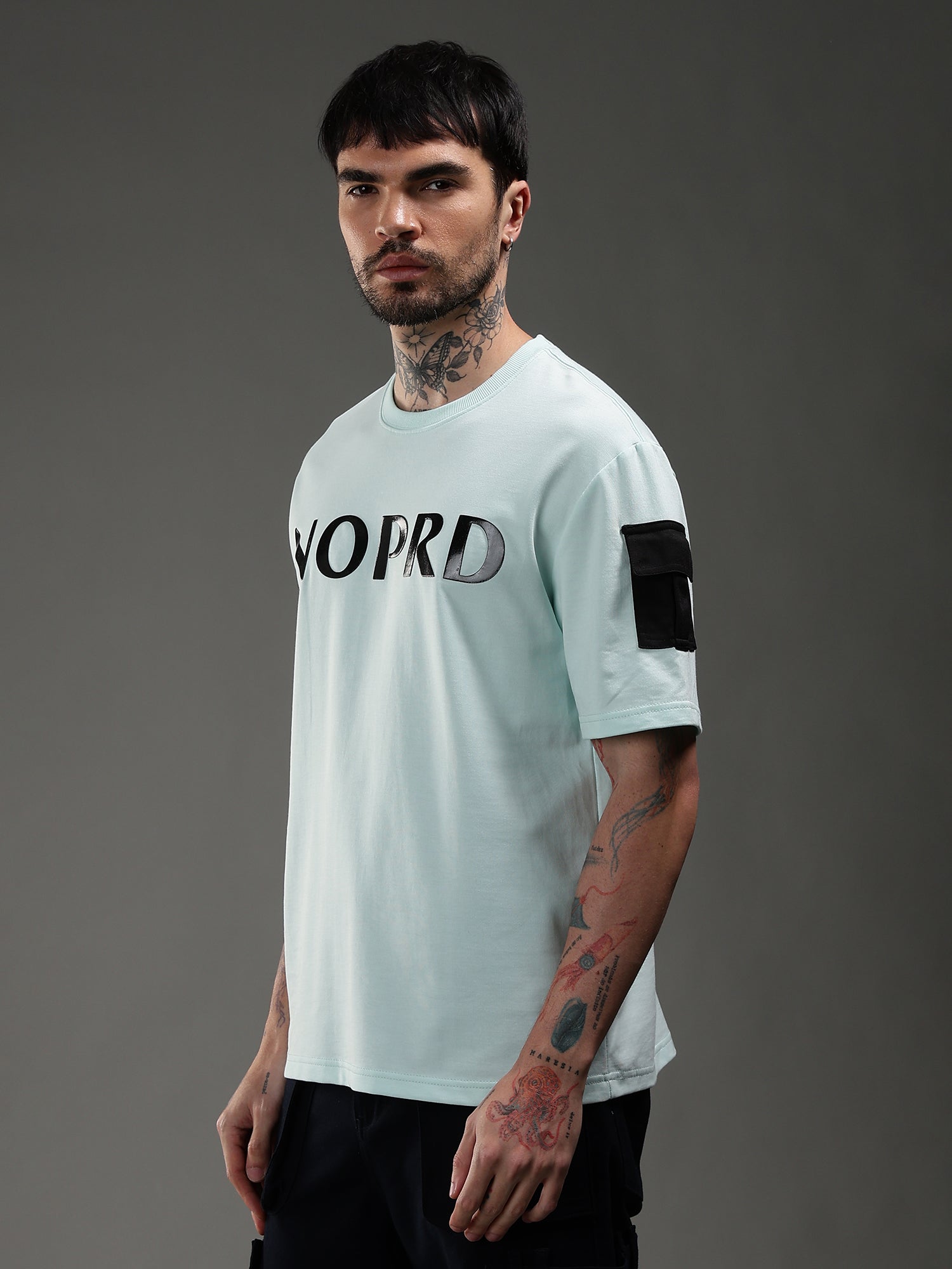 SNOWPARD Utility Logo Supima T-Shirt Ice Mint - Side View | Regular Fit Supima Cotton Tee