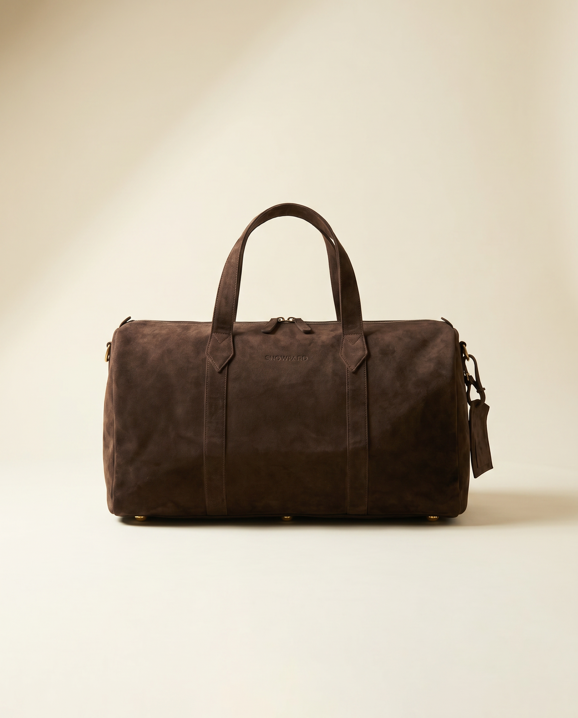 Suru Duffel chocolate brown suede duffel bag with leather handles