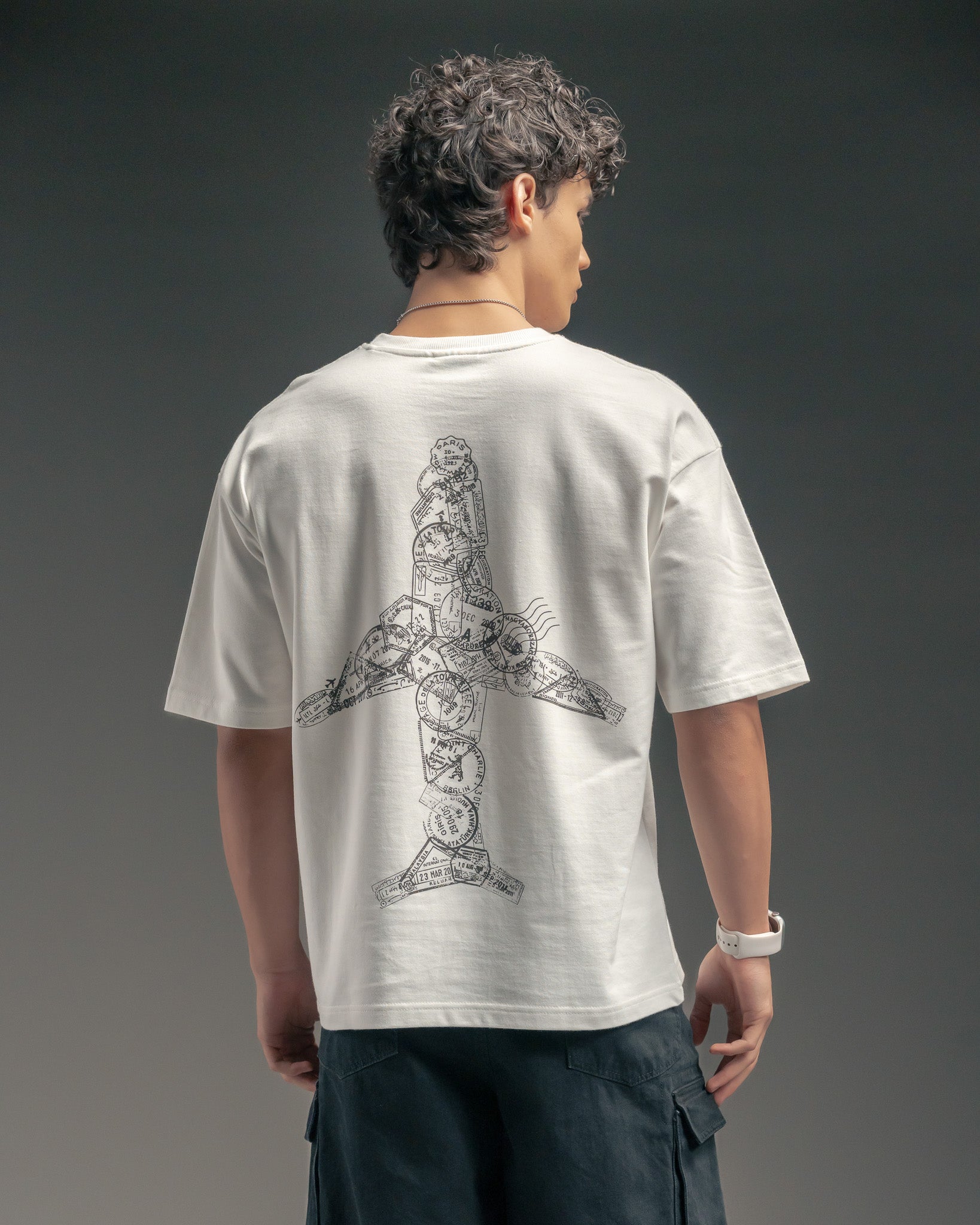 Snowpard Stamped Flight Relaxed Tee White — front view, men's graphic t-shirt India