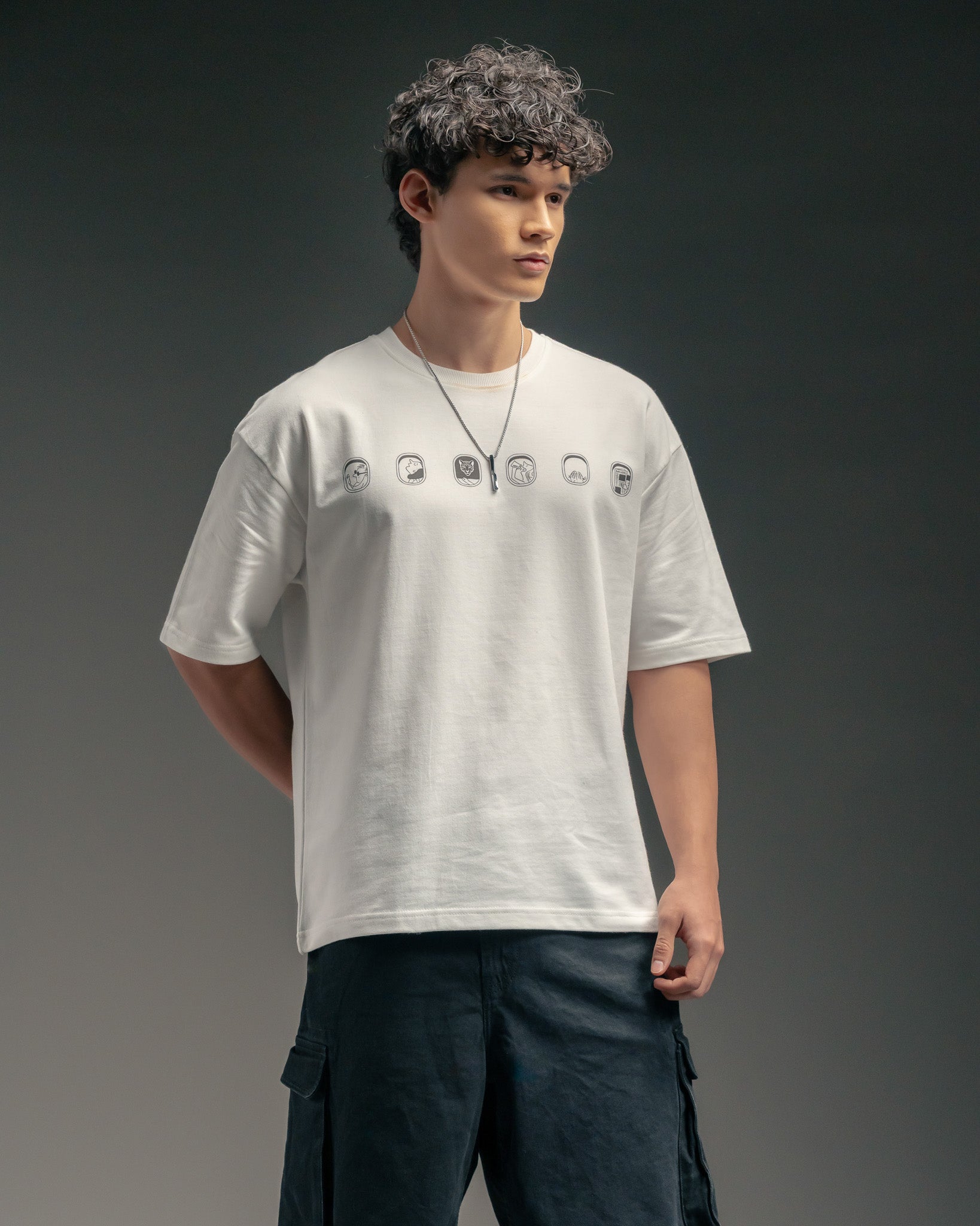 Snowpard Stamped Flight Relaxed Tee White — back view, passport stamp airplane artwork