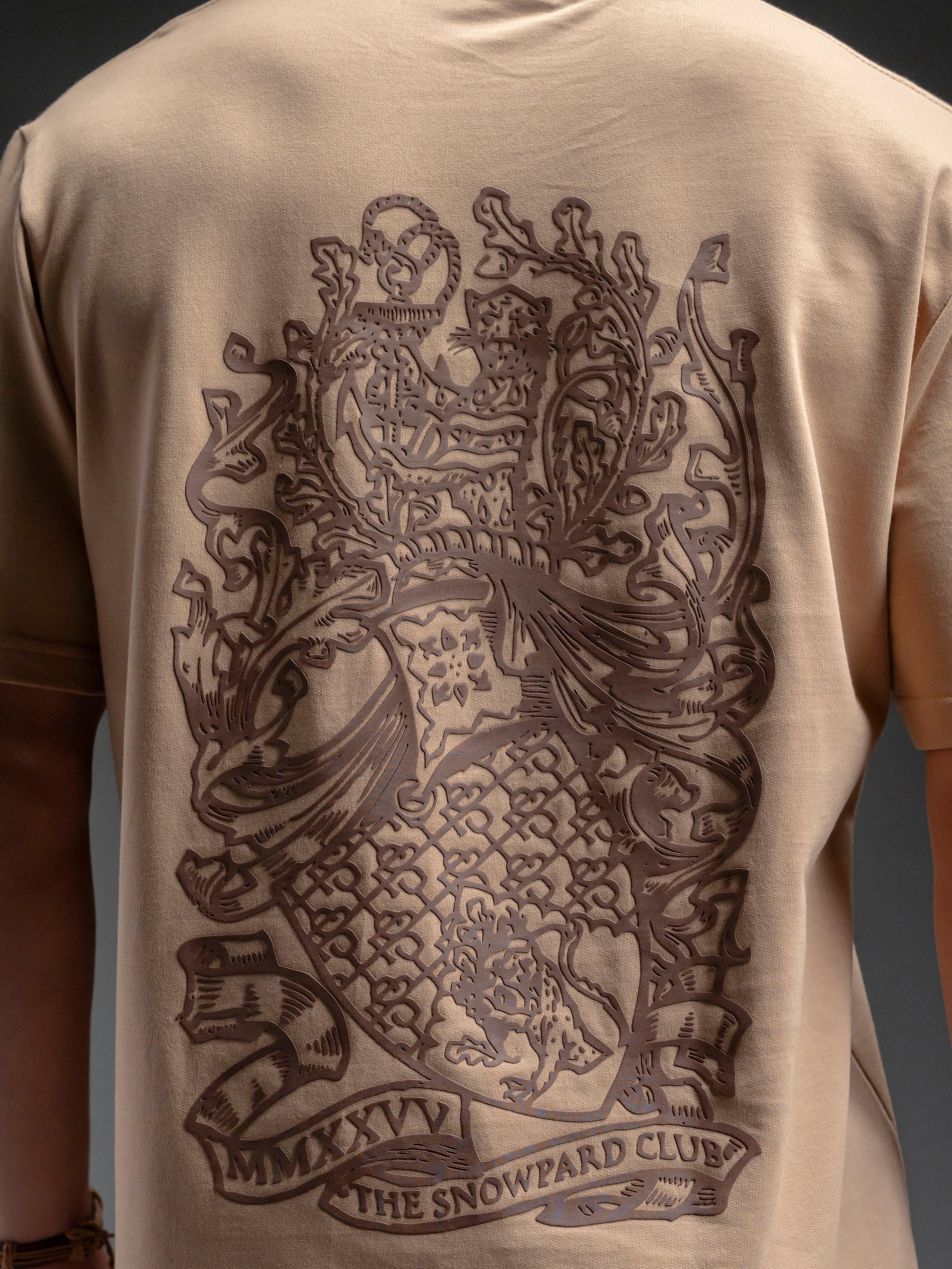 SNOWPARD Club Crest Supima T-Shirt Desert Tan - Model Wearing | Premium Men's Fashion India