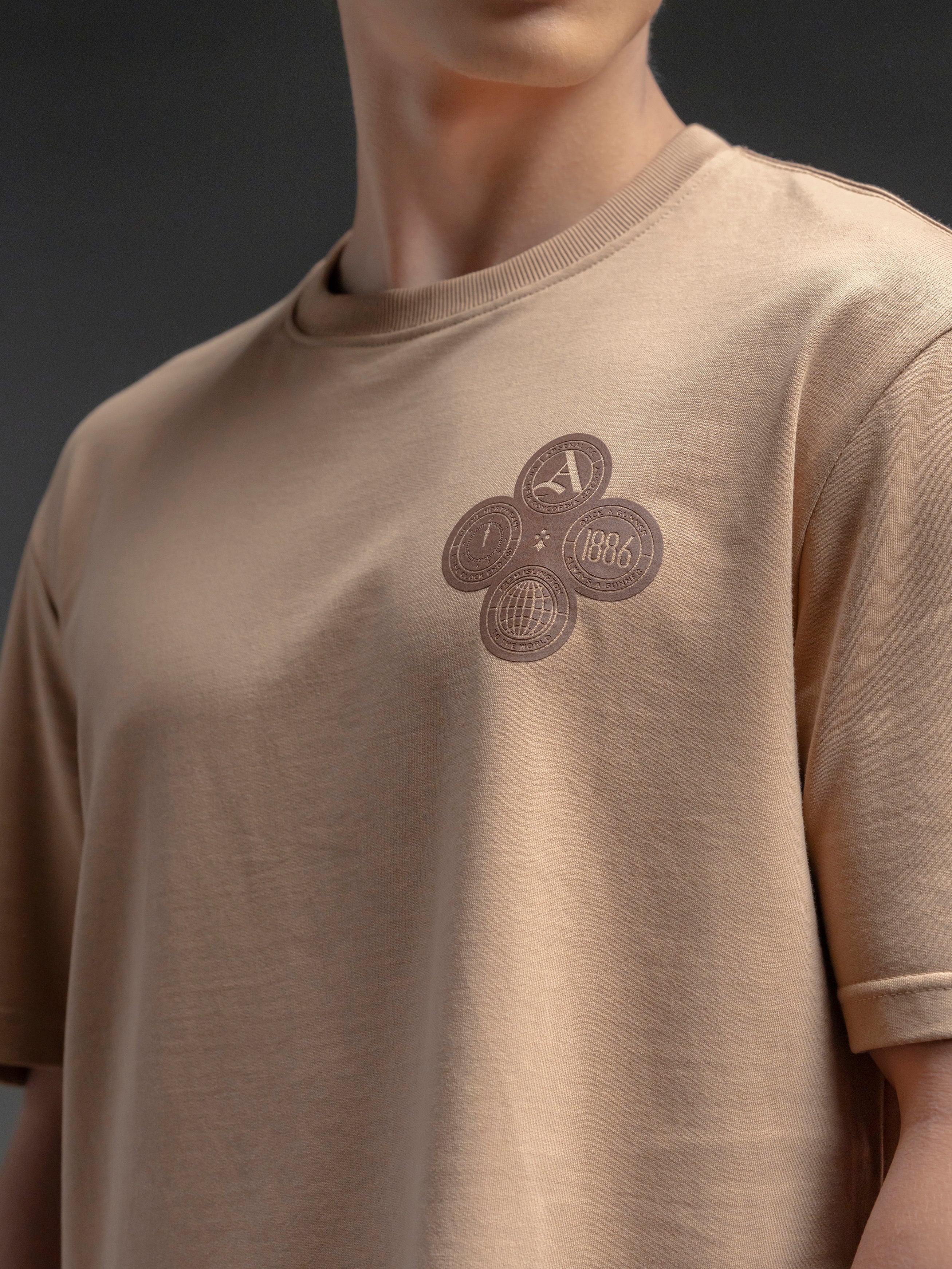 SNOWPARD Club Crest Supima T-Shirt Desert Tan - Detail | Crest Emblem Close-Up
