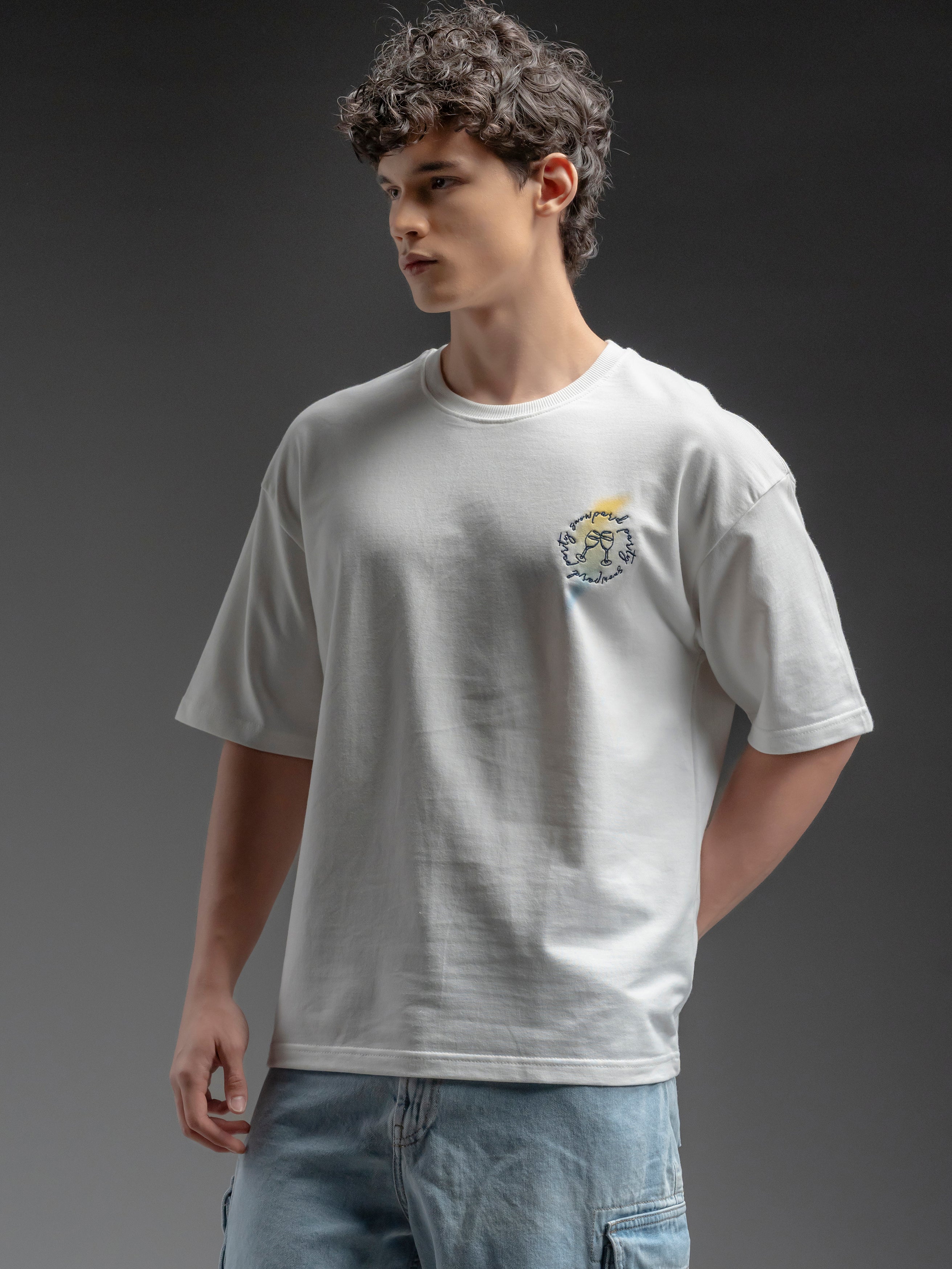 SNOWPARD Graphic Cotton T-Shirt Off White - Side View | Relaxed Oversized Cotton Tee
