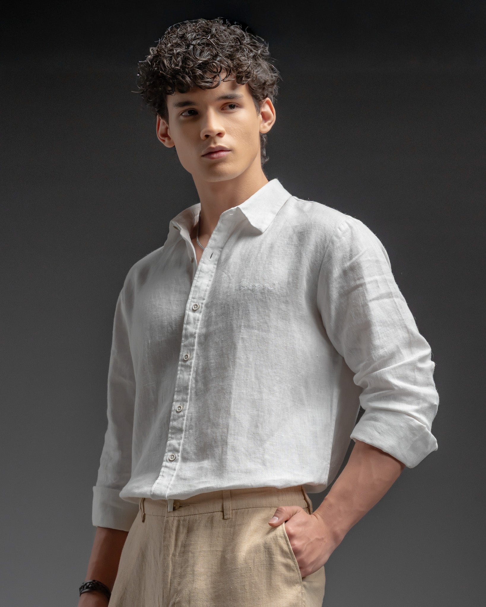 Snowpard Lucca Linen Shirt White — front view, men's 100% linen shirt India
