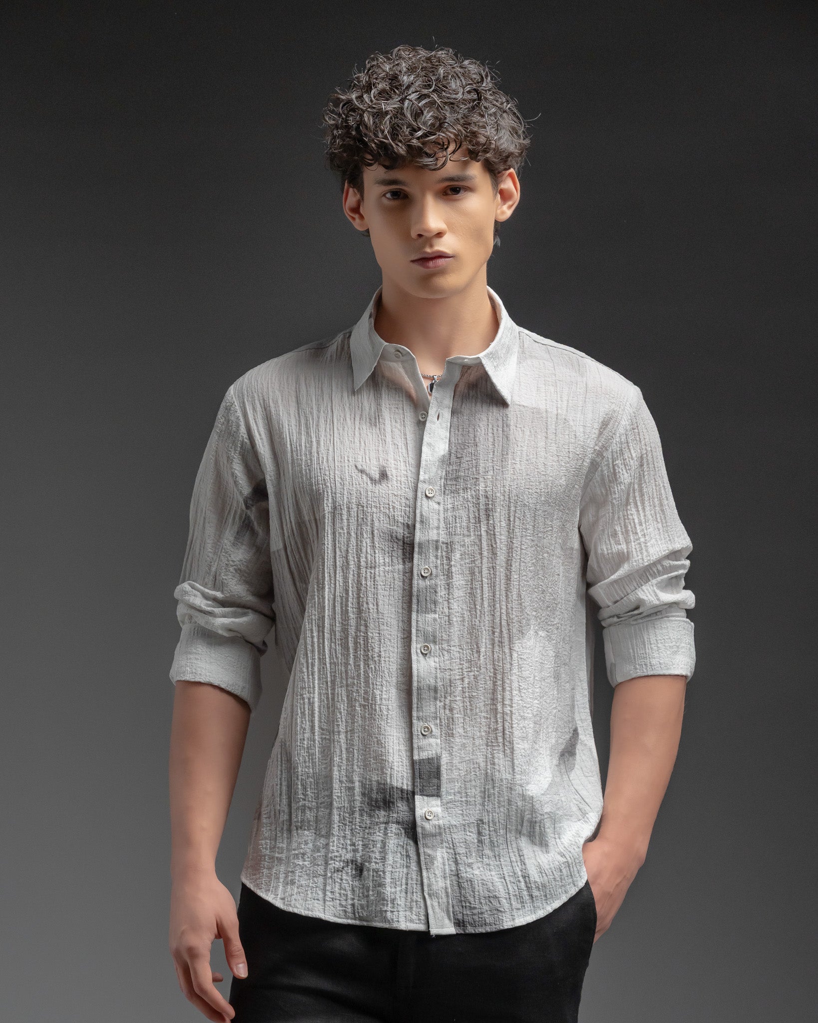 Snowpard Riva Crinkle Shirt White — front view, men's crinkle nylon shirt India