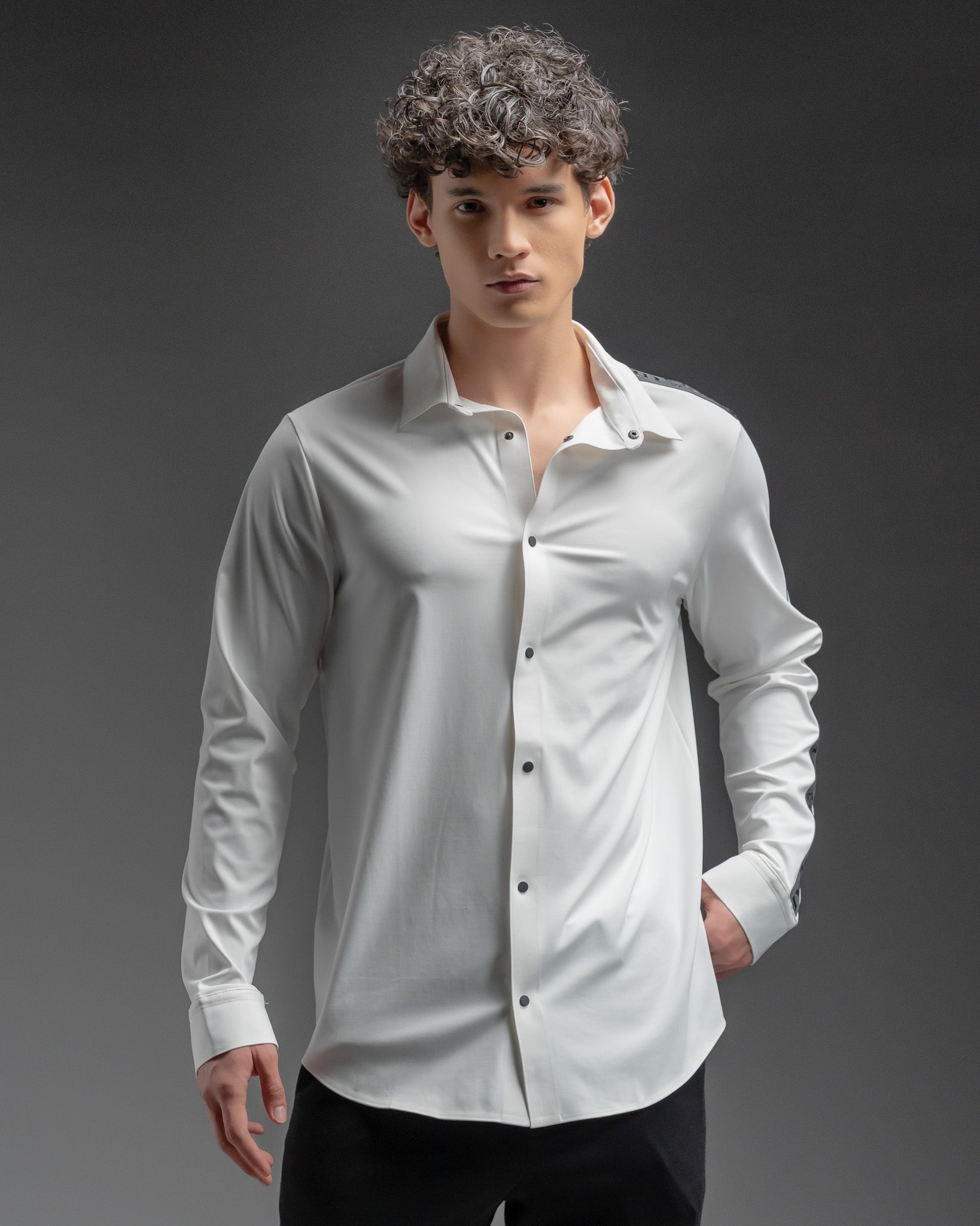 Snowpard Tacta Bonded Shirt White — side view, nylon elastane formal shirt