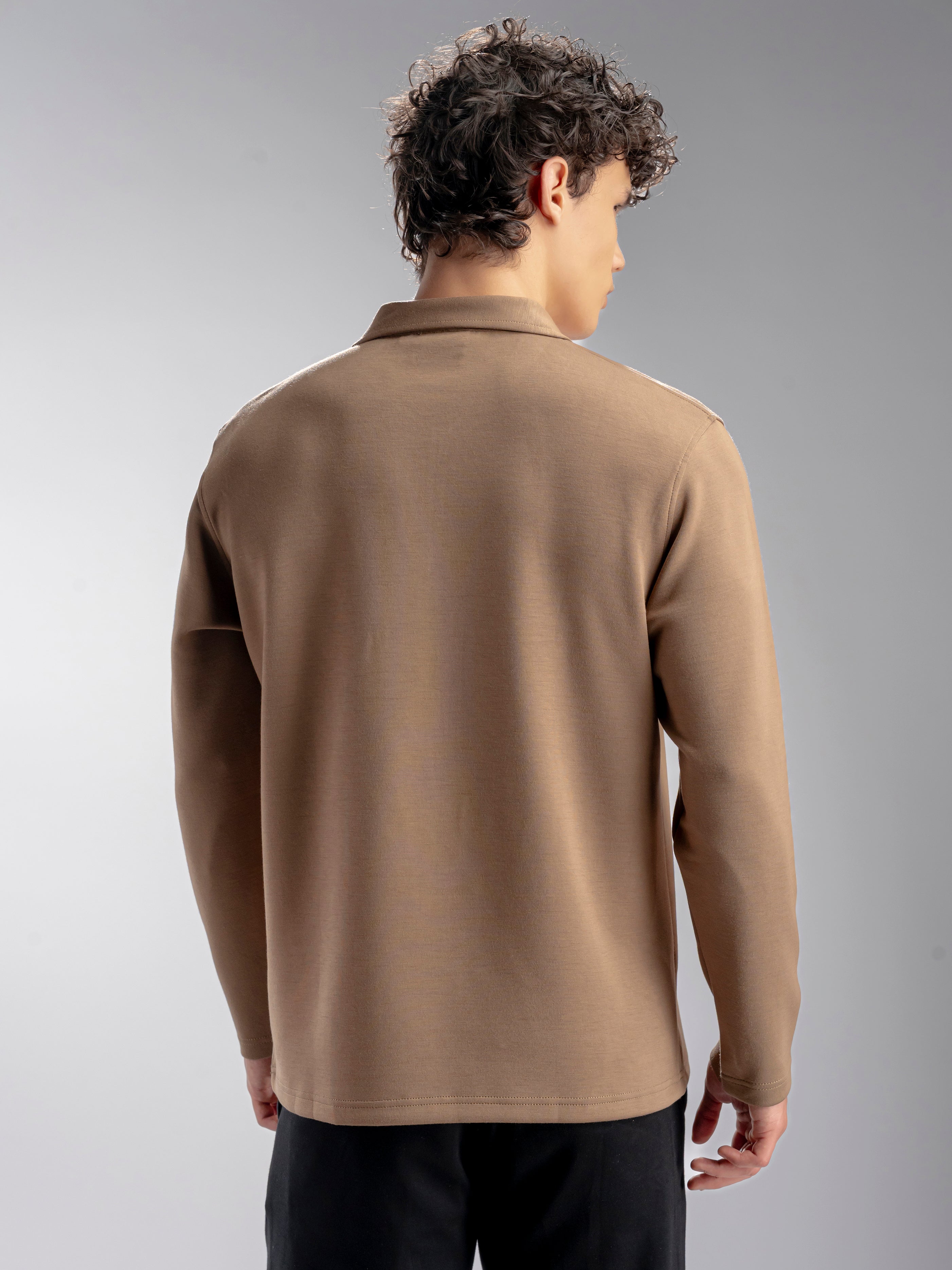 Zipper Long Sleeve Polo Shirt