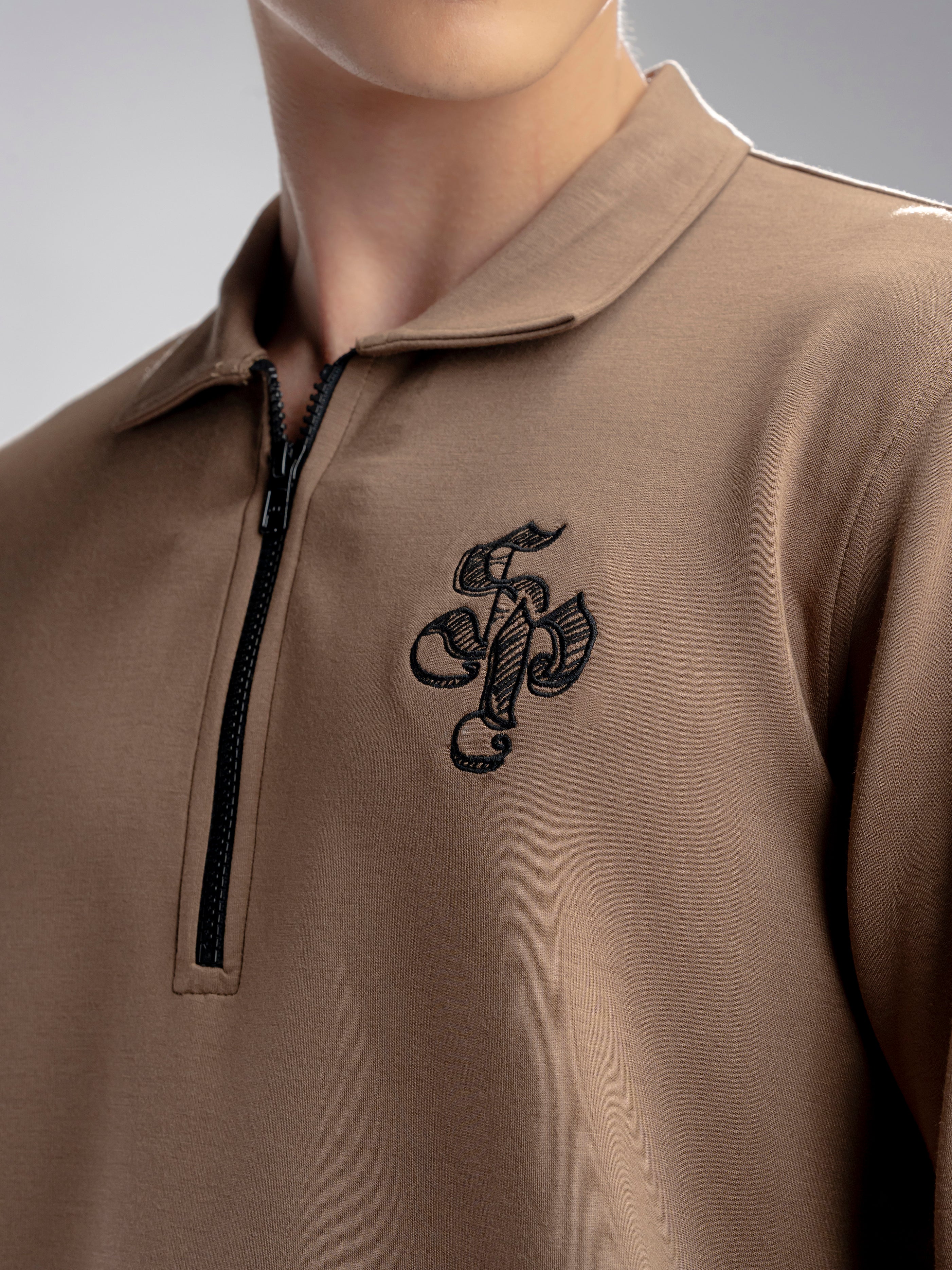 Zipper Long Sleeve Polo Shirt