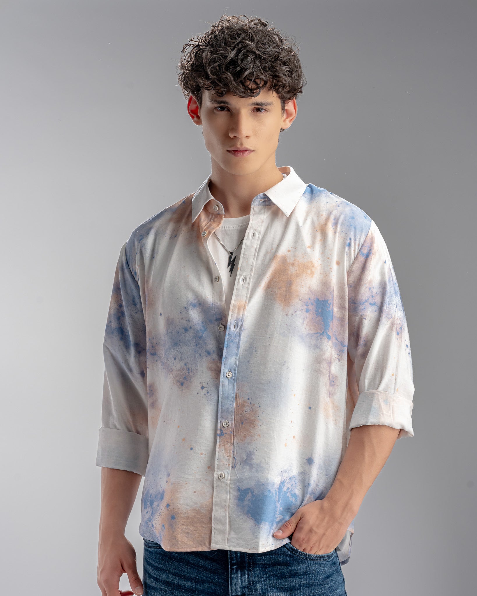 Snowpard Alta Abstract Rayon Shirt — front view, men's printed rayon casual shirt India