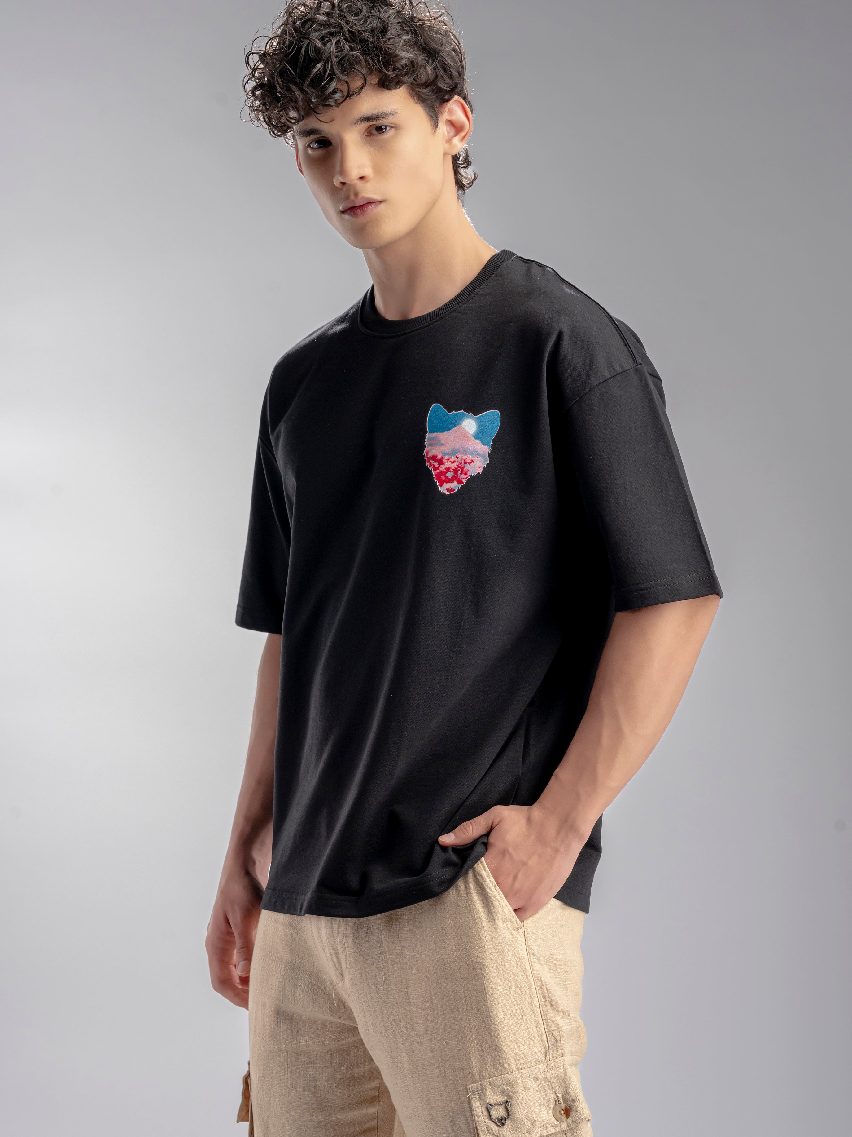 SNOWPARD Ghost of Mountains Graphic T-Shirt Black - Side View | Oversized Premium Tee