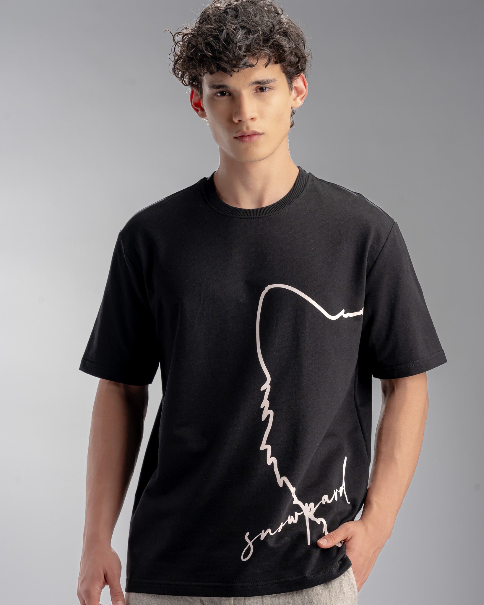 Snowpard Signature Script Tee Black — front view, men's graphic t-shirt India