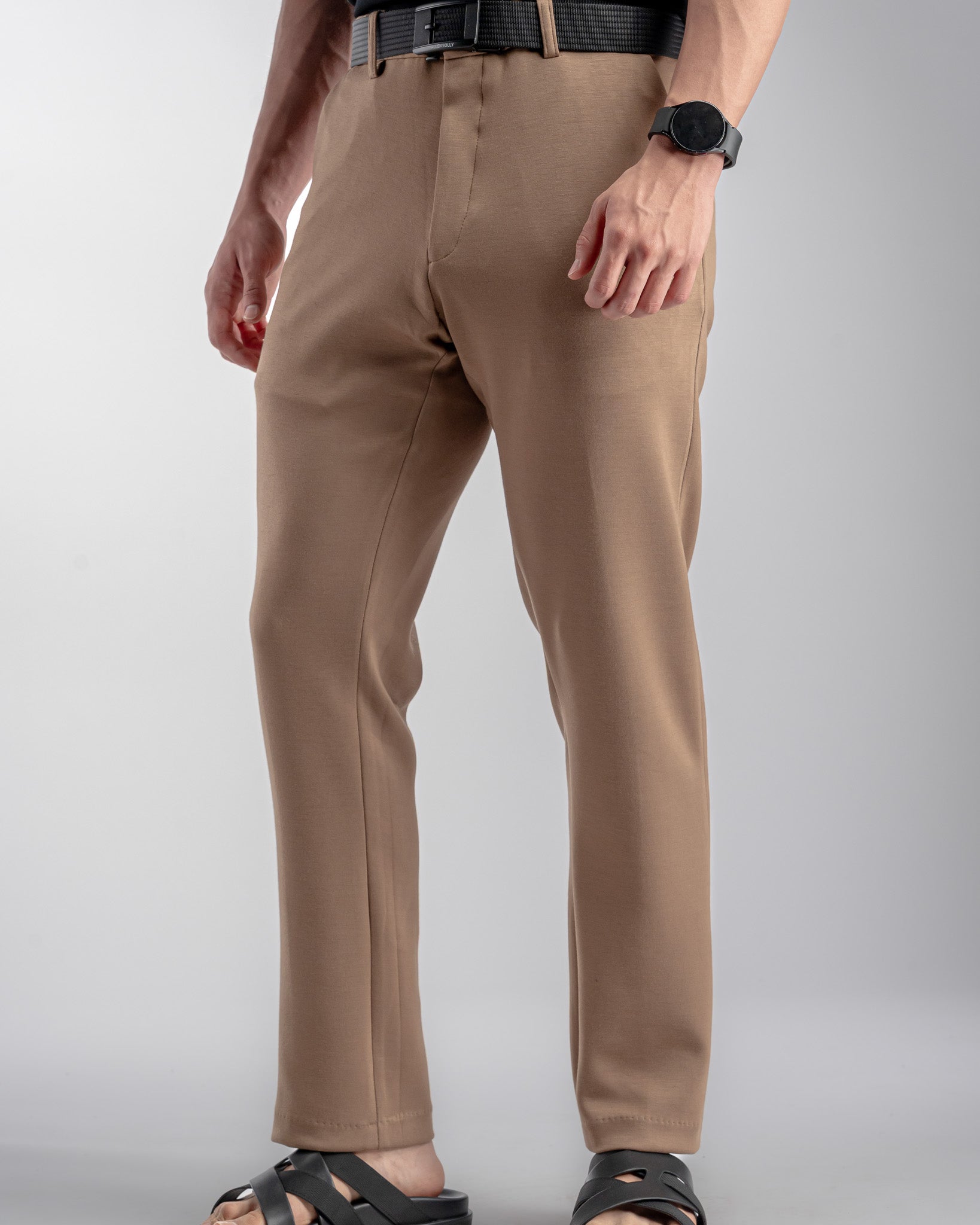 Snowpard Lyon Stretch Trouser Brown — front view, men's scuba stretch trousers India