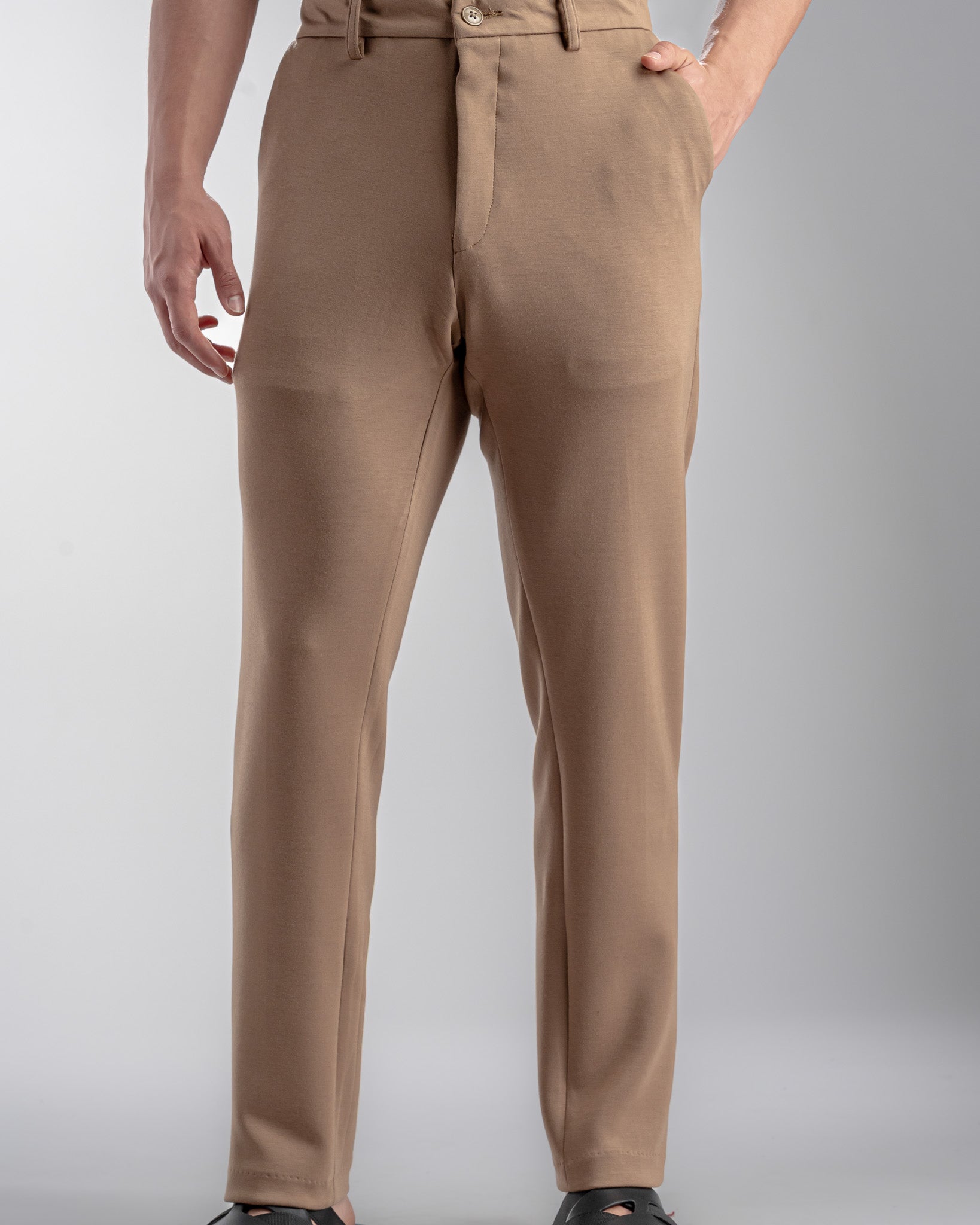 Snowpard Lyon Stretch Trouser Brown — side view, tailored fit stretch trouser