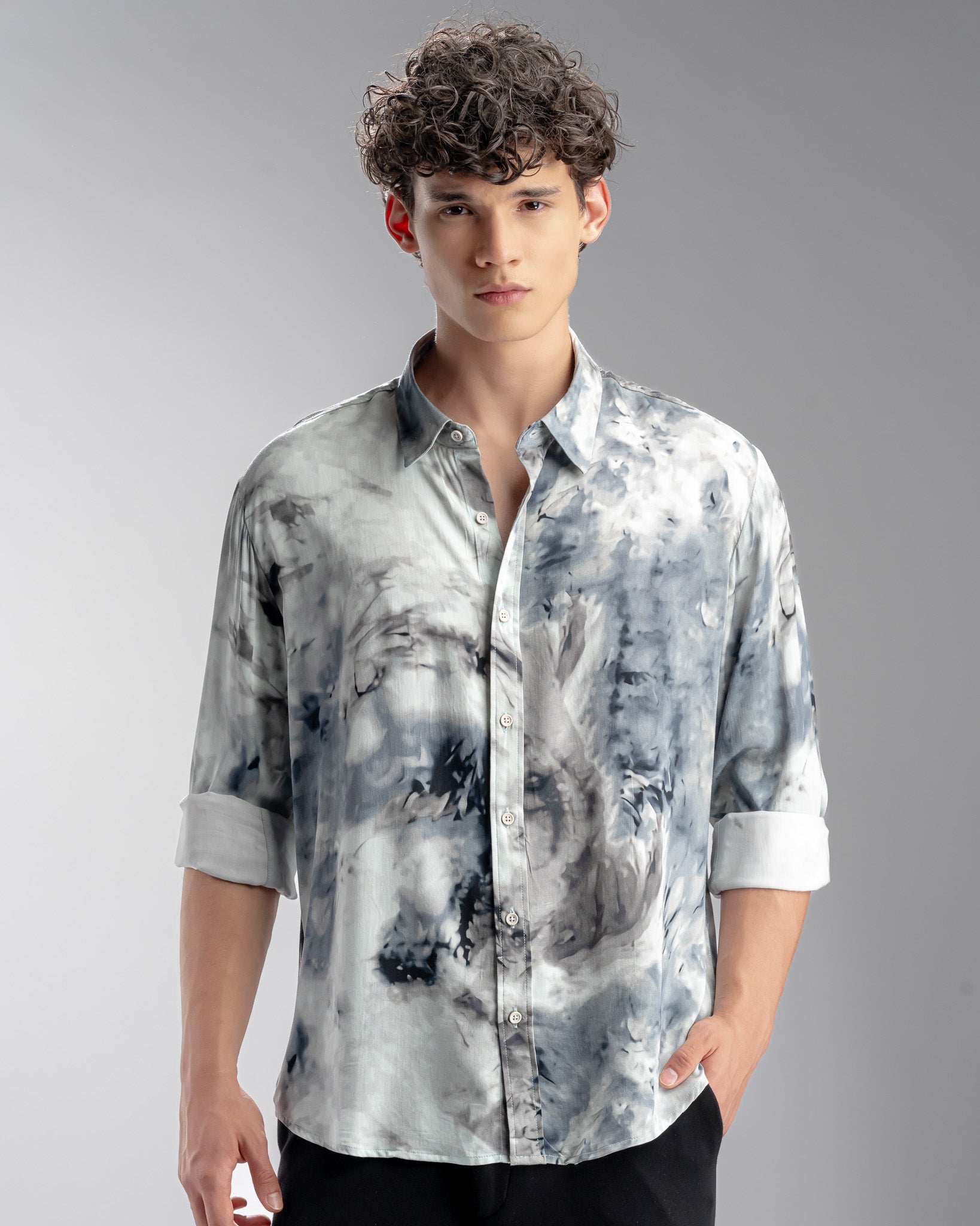 Snowpard Oslo Abstract Rayon Shirt Blue — front view, men's abstract print shirt India