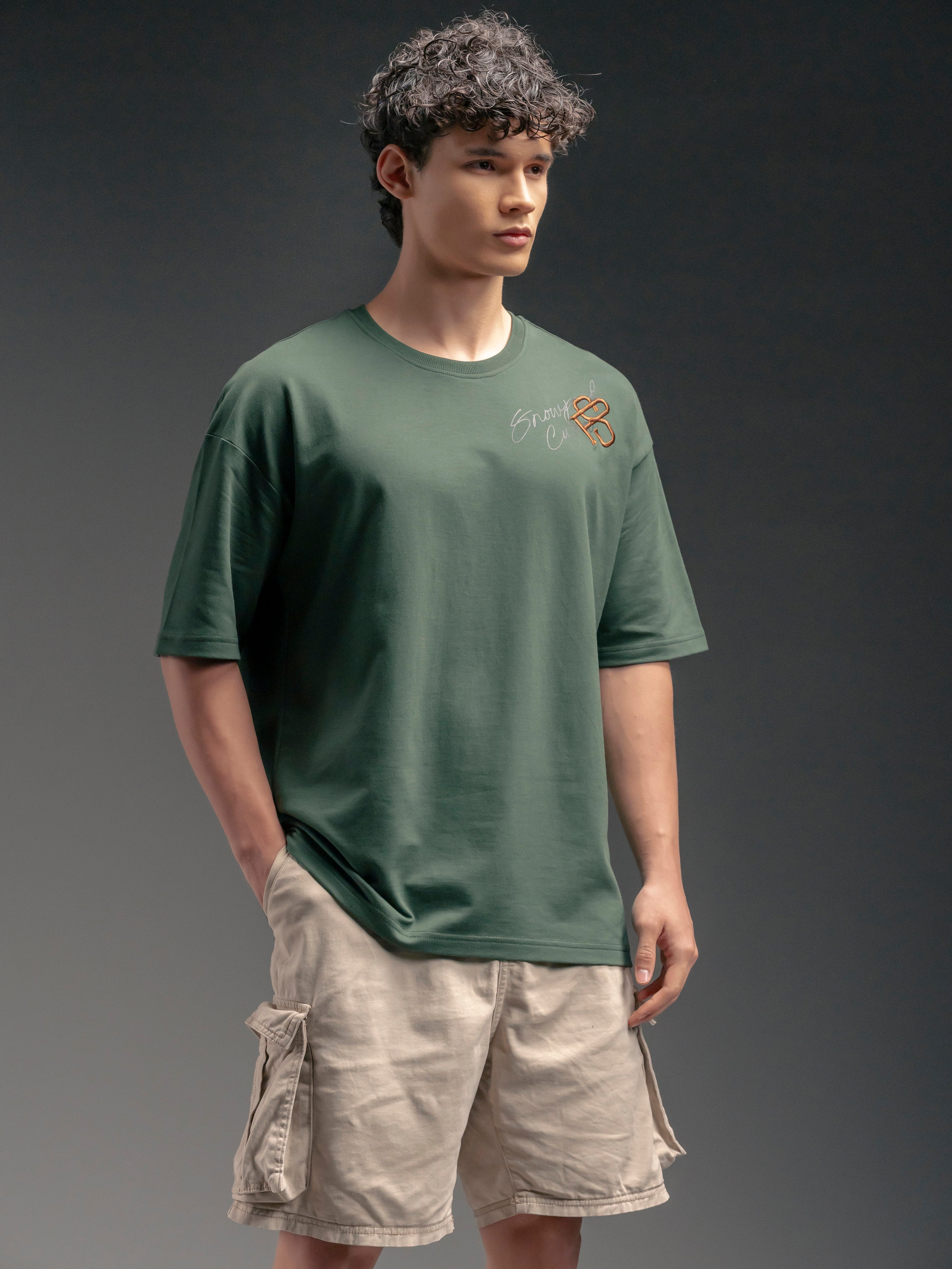 SNOWPARD Custos Supima T-Shirt Forest Green - Side View | Oversized Fit Premium Supima Cotton Tee India