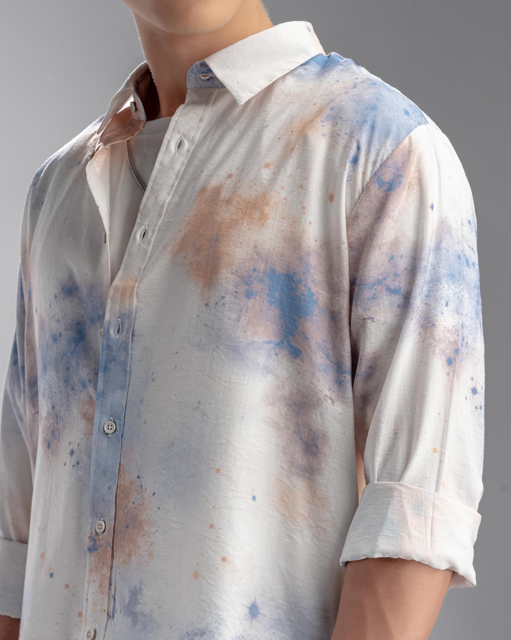 Snowpard Alta Abstract Rayon Shirt — print detail, abstract wash rayon shirt