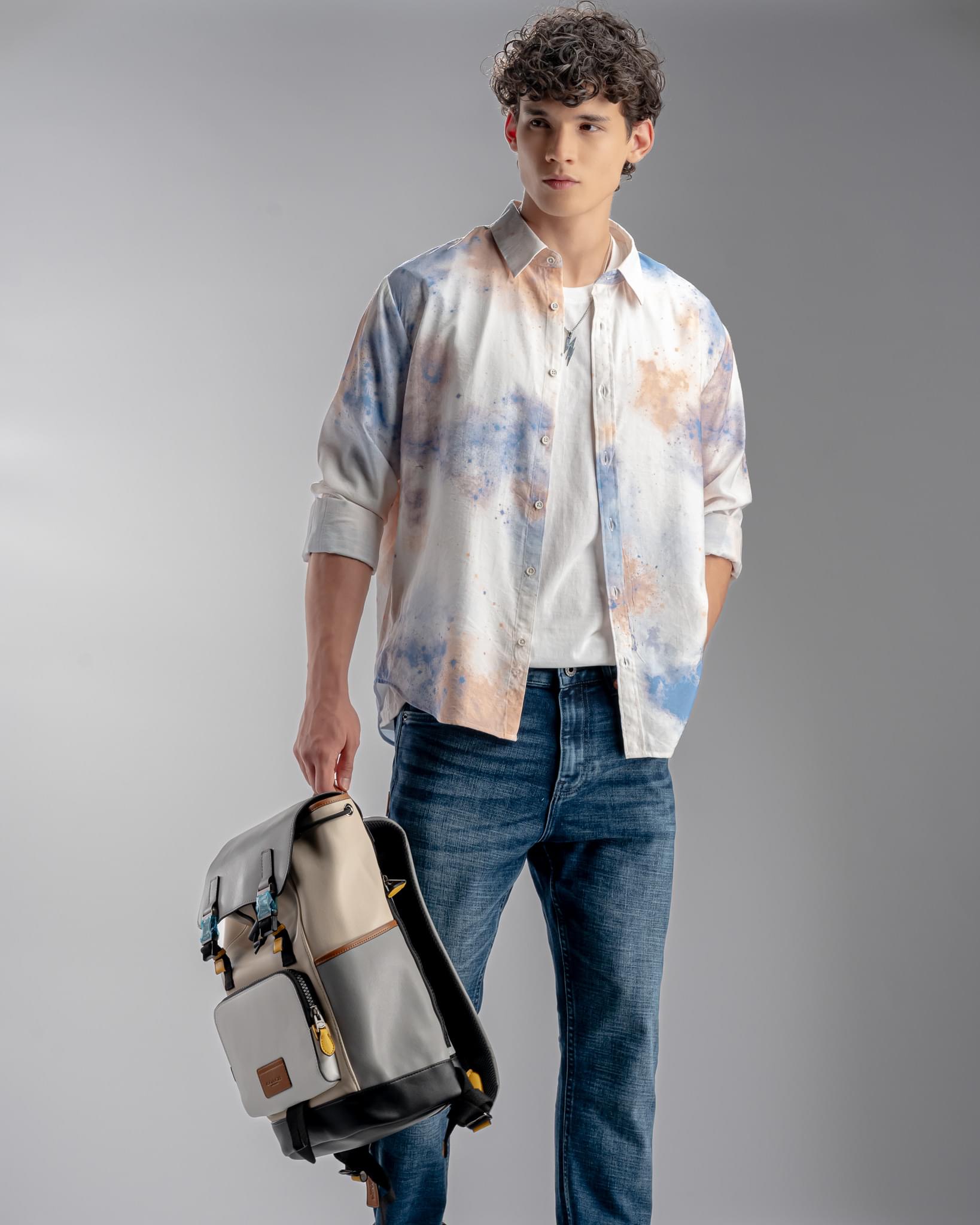 Snowpard Alta Abstract Rayon Shirt — full length, luxury menswear India