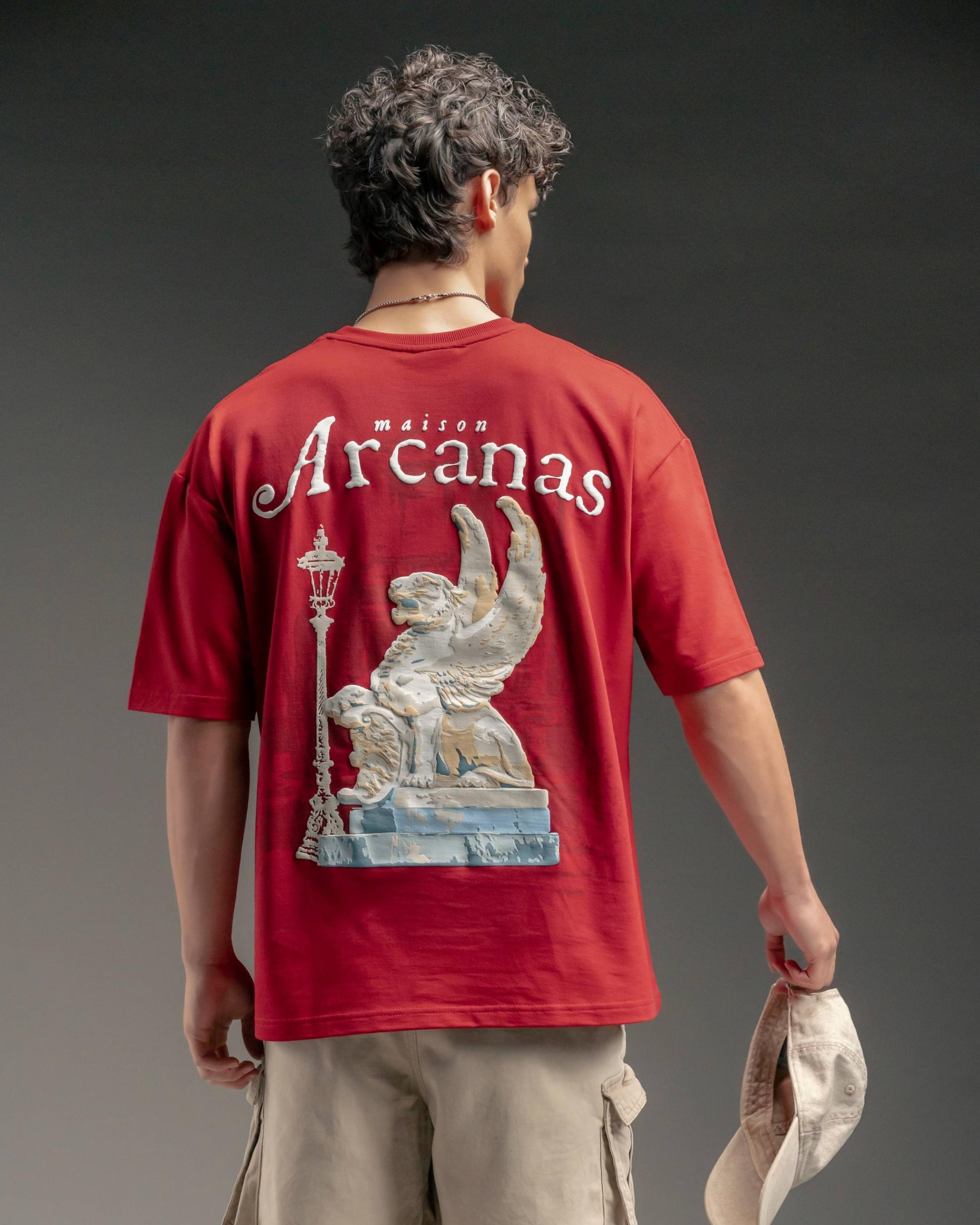 Snowpard Arcanas Puff Print Tee Red — front view, men's puff print t-shirt India