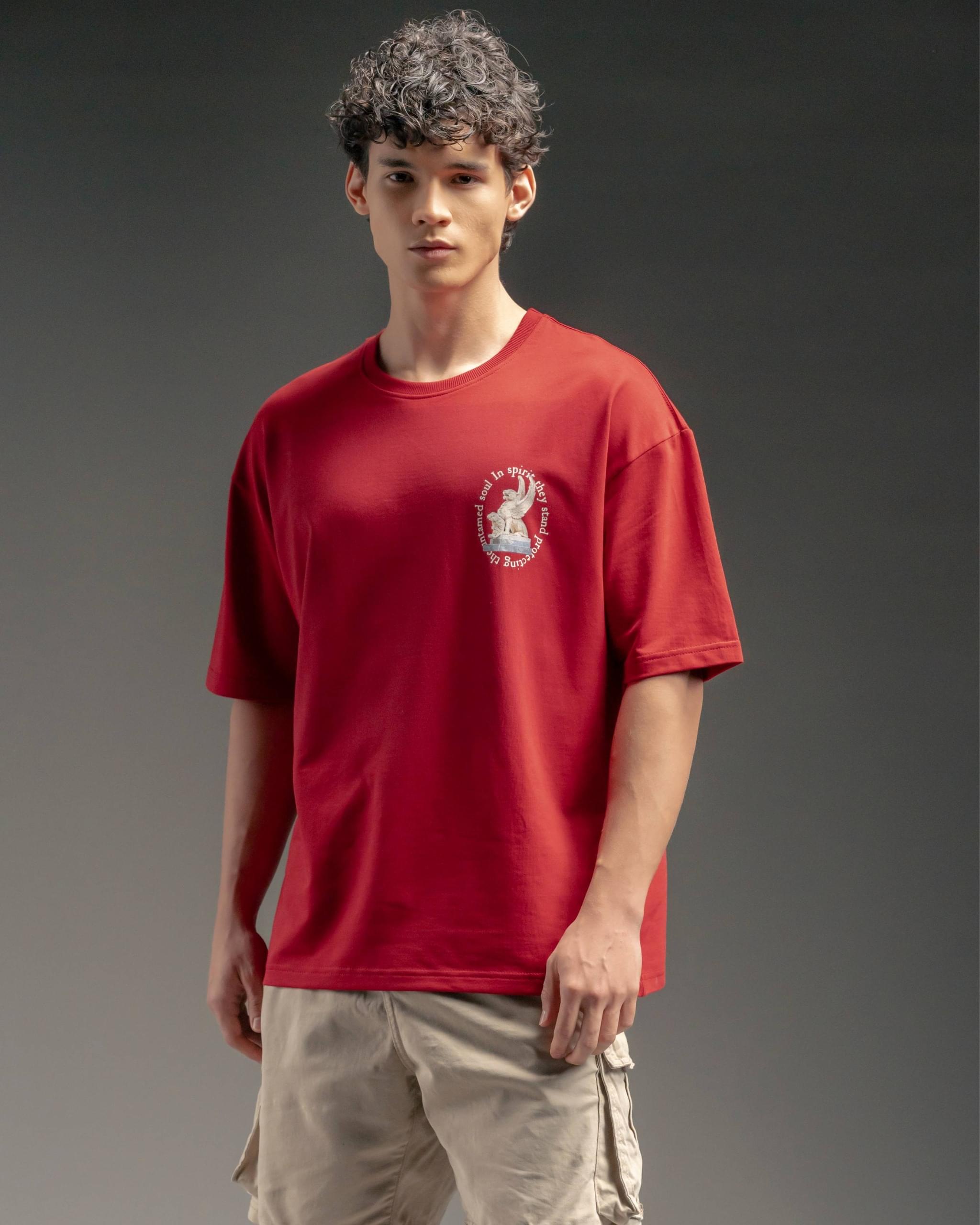 Snowpard Arcanas Puff Print Tee Red — side view, premium Supima cotton relaxed tee