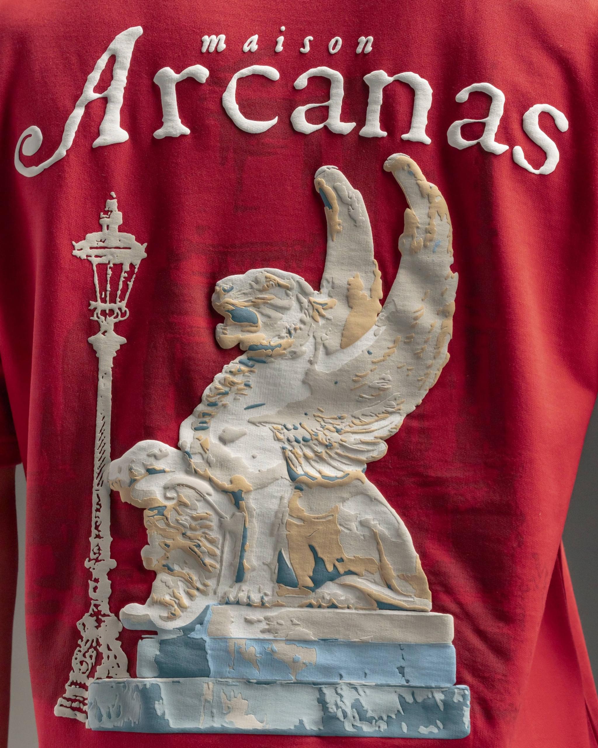 Snowpard Arcanas Puff Print Tee Red — puff print detail, sculptural raised artwork