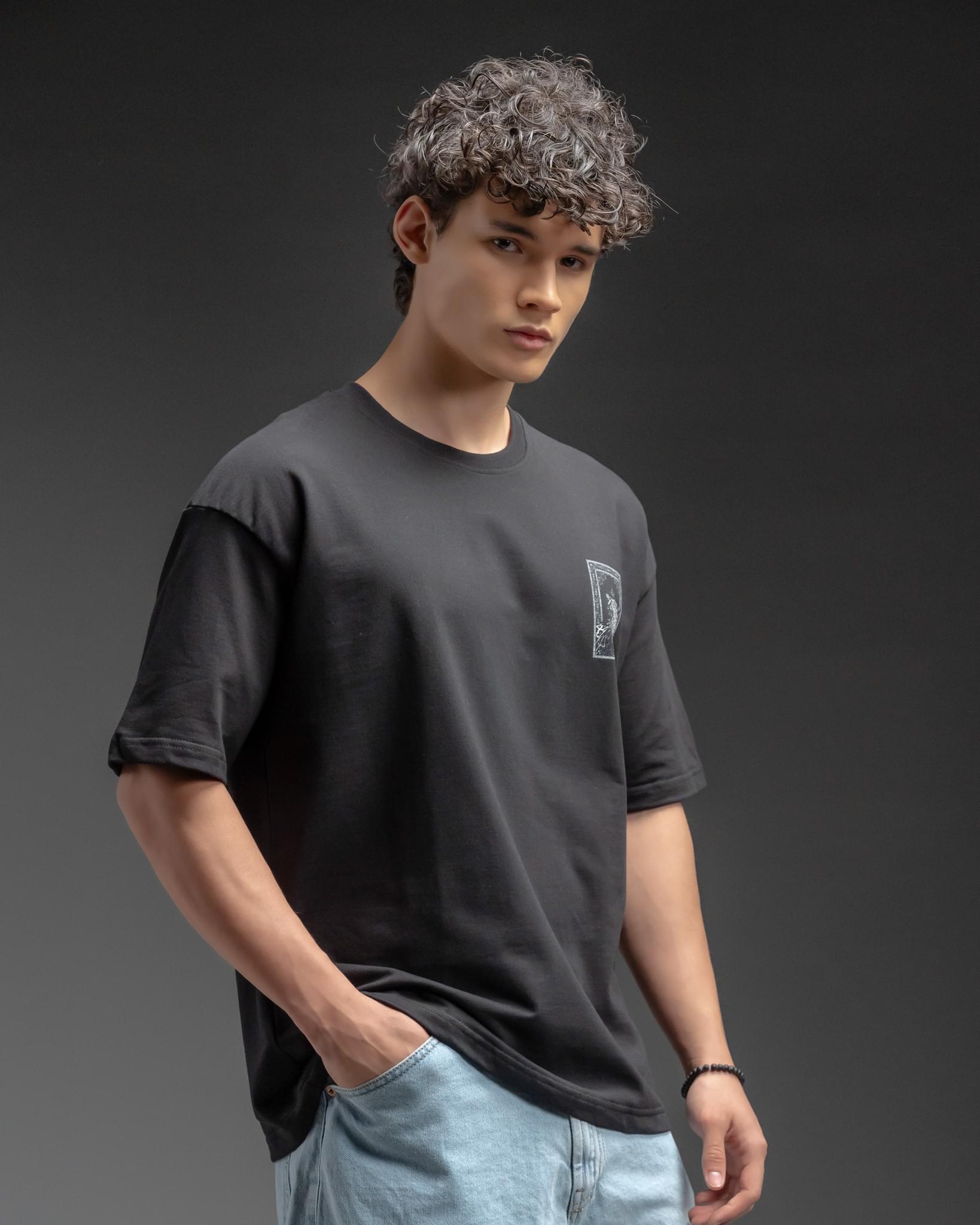 Snowpard Black Carpet Oversized Tee — back artwork detail, carpet leopard print