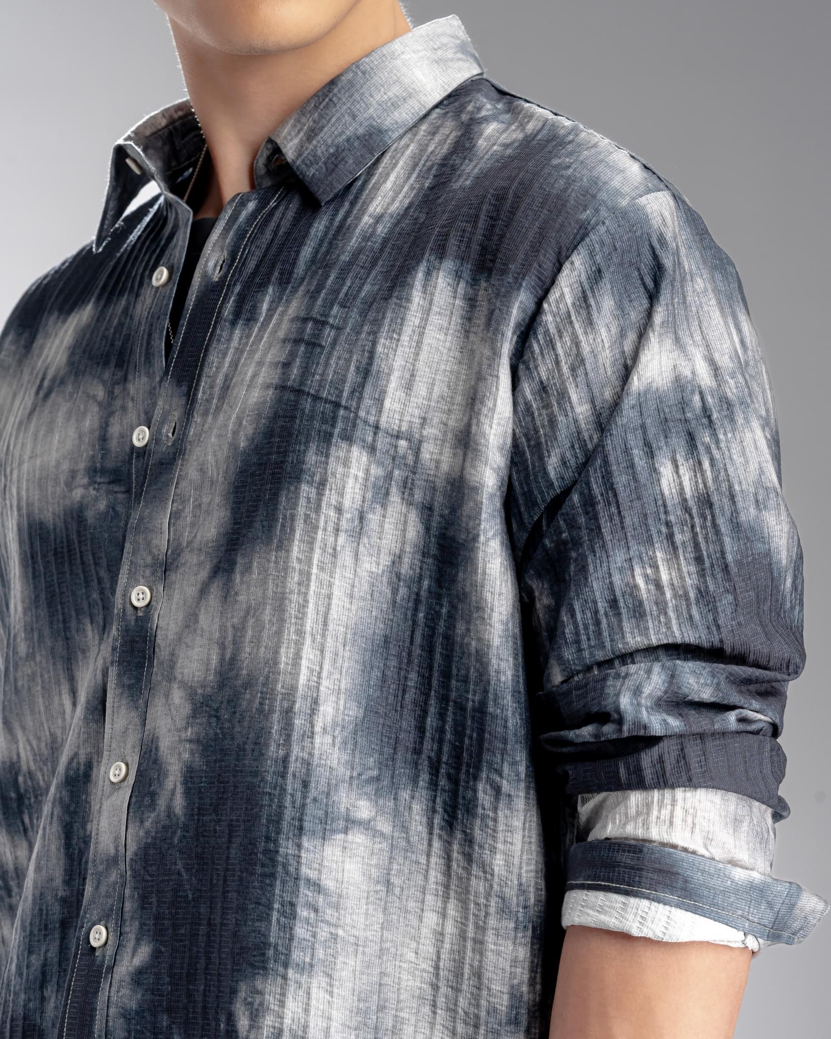 Snowpard Capri Crinkle Shirt Navy — back view, premium men's shirt Bangalore