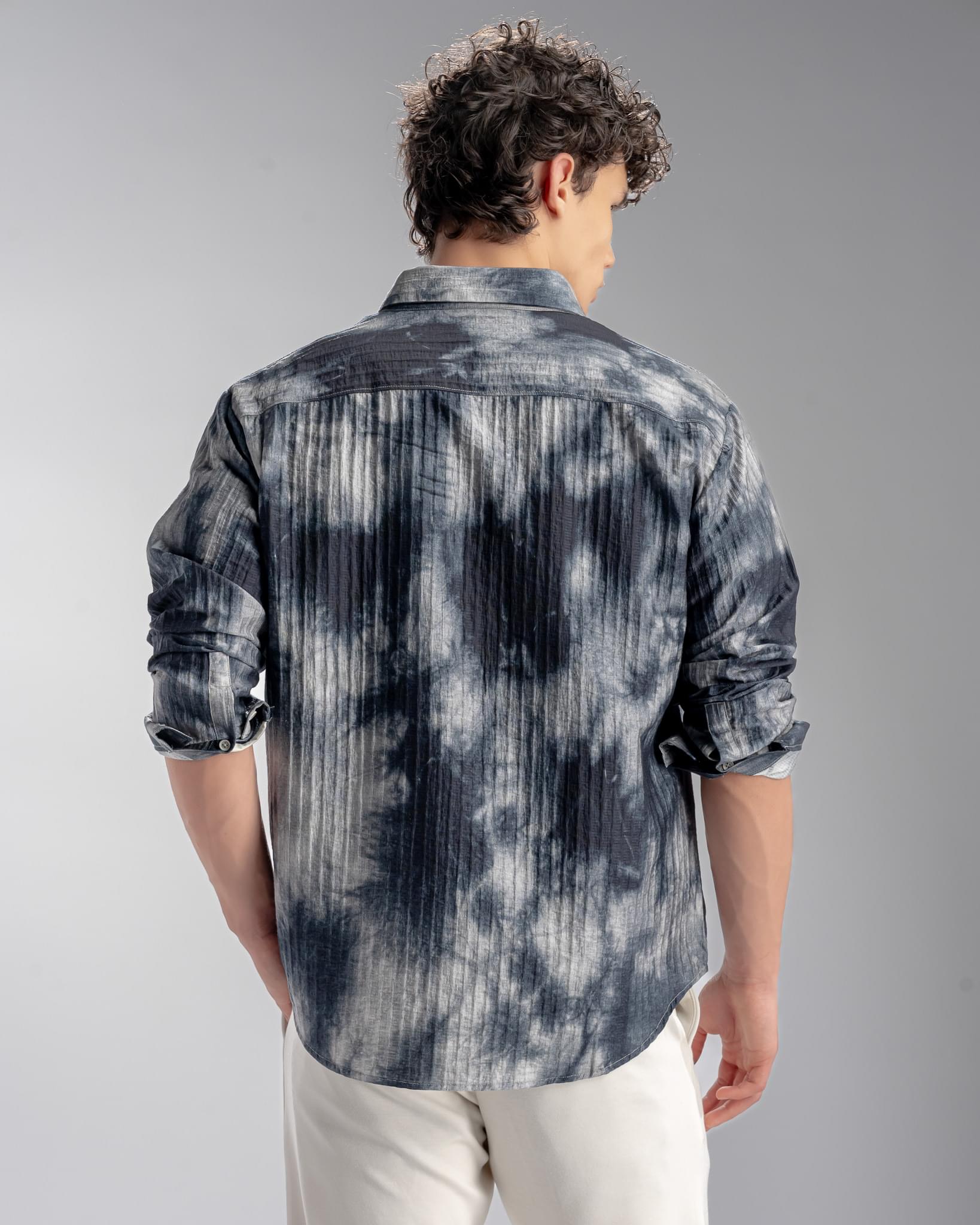 Snowpard Capri Crinkle Shirt Navy — full length, luxury menswear India