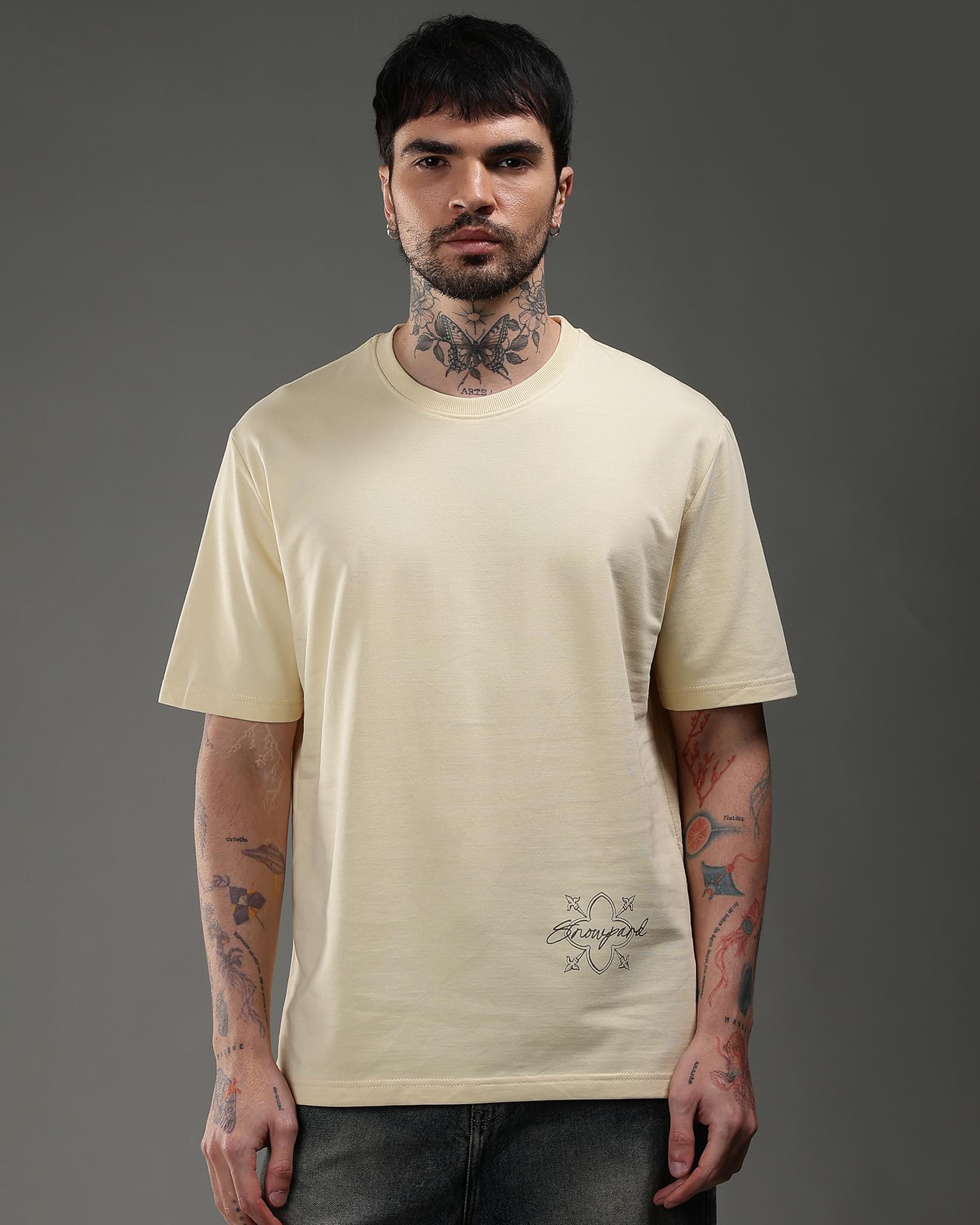 Snowpard Desert Sigil Relaxed Tee Sand Beige — back view, oversized sigil outline artwork