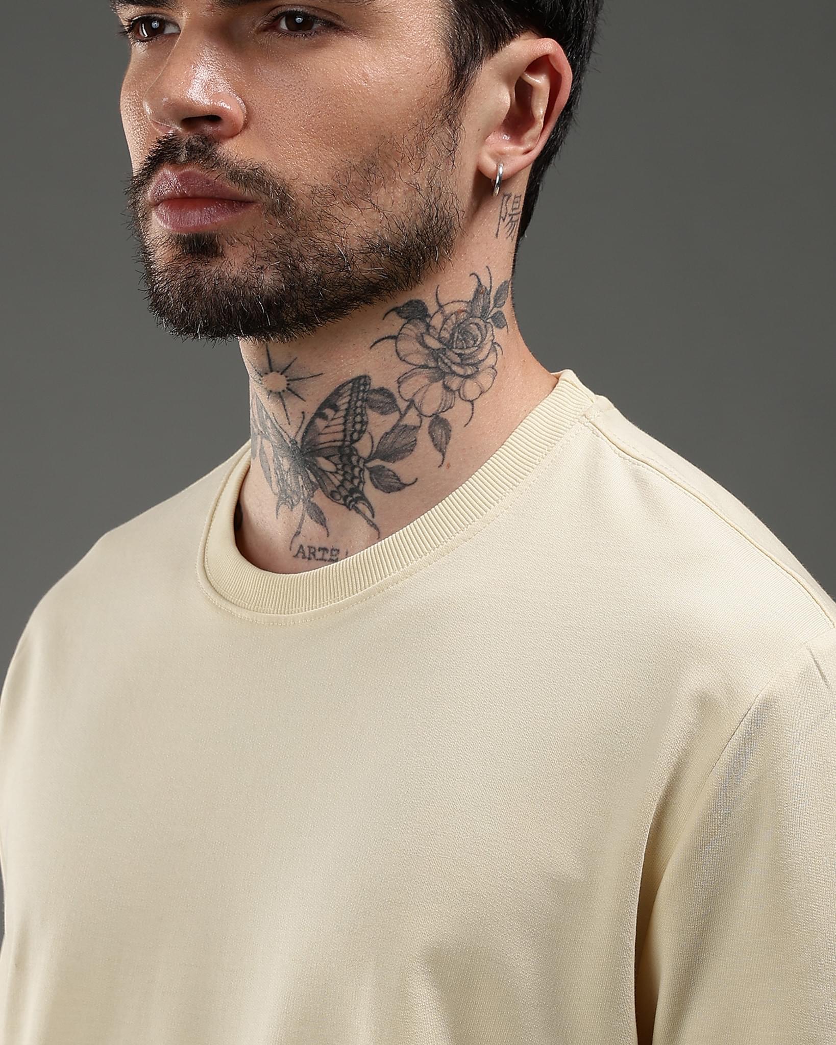 Snowpard Desert Sigil Relaxed Tee Sand Beige — full length, luxury graphic tee Bangalore
