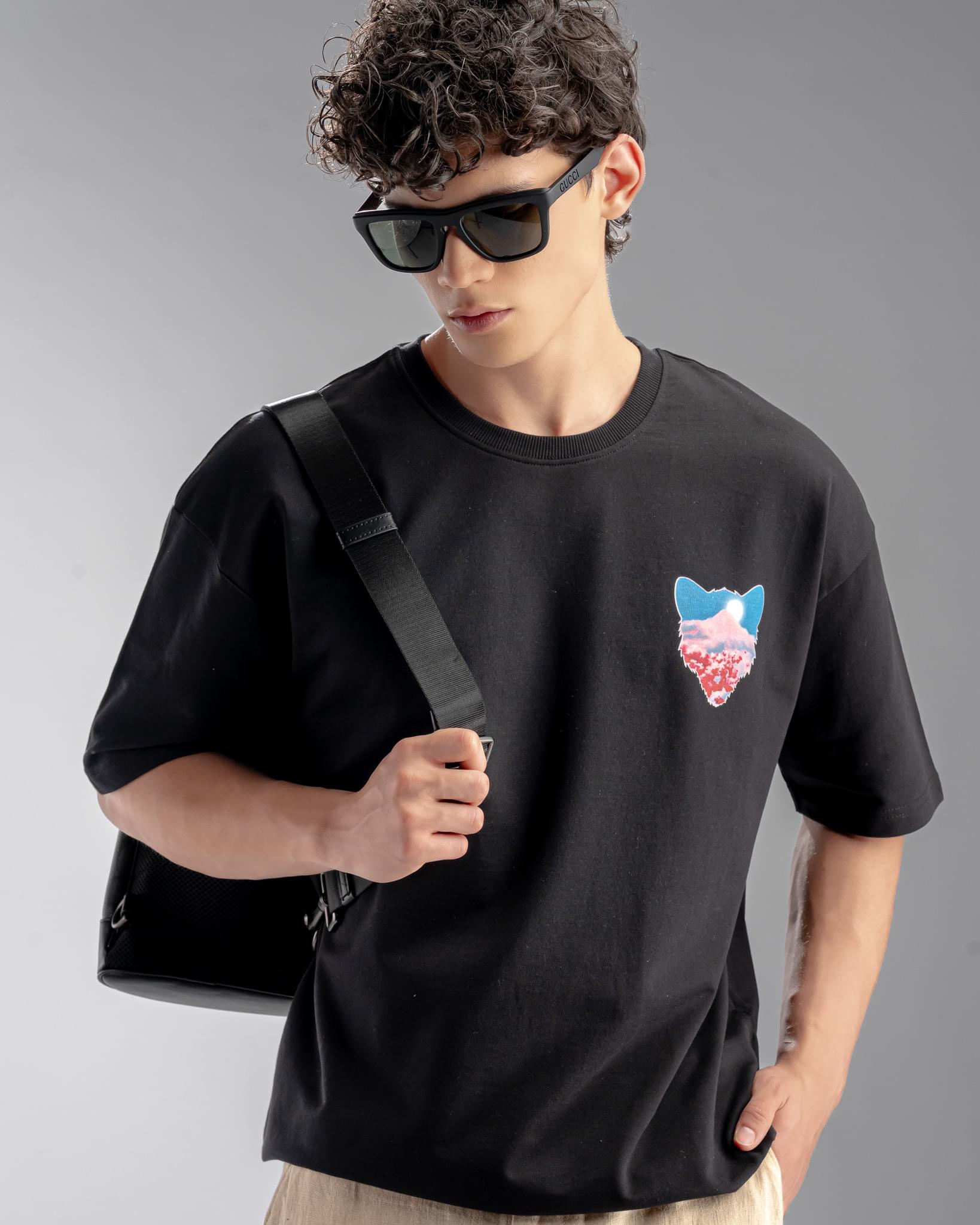Snowpard Ghost of Mountains Puff Print Tee Black — full length, luxury graphic tee Bangalore