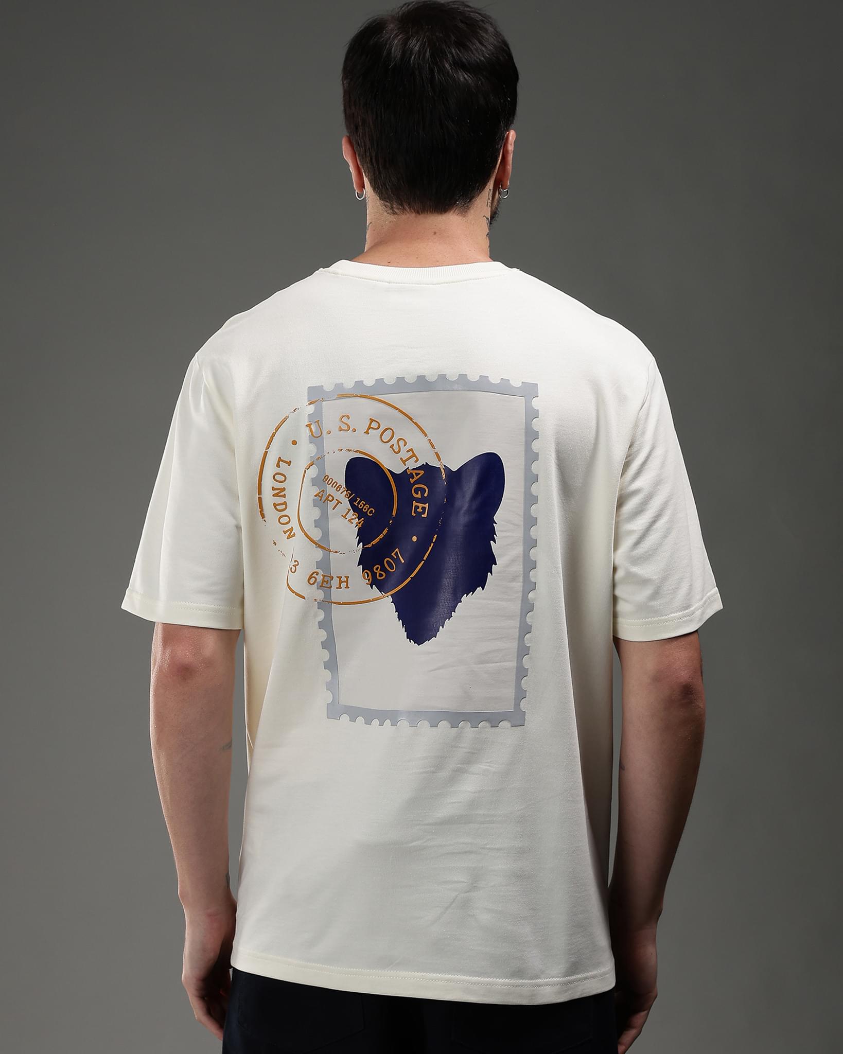 Snowpard Global Stamps Relaxed Tee Off White — side view, premium Supima cotton relaxed tee