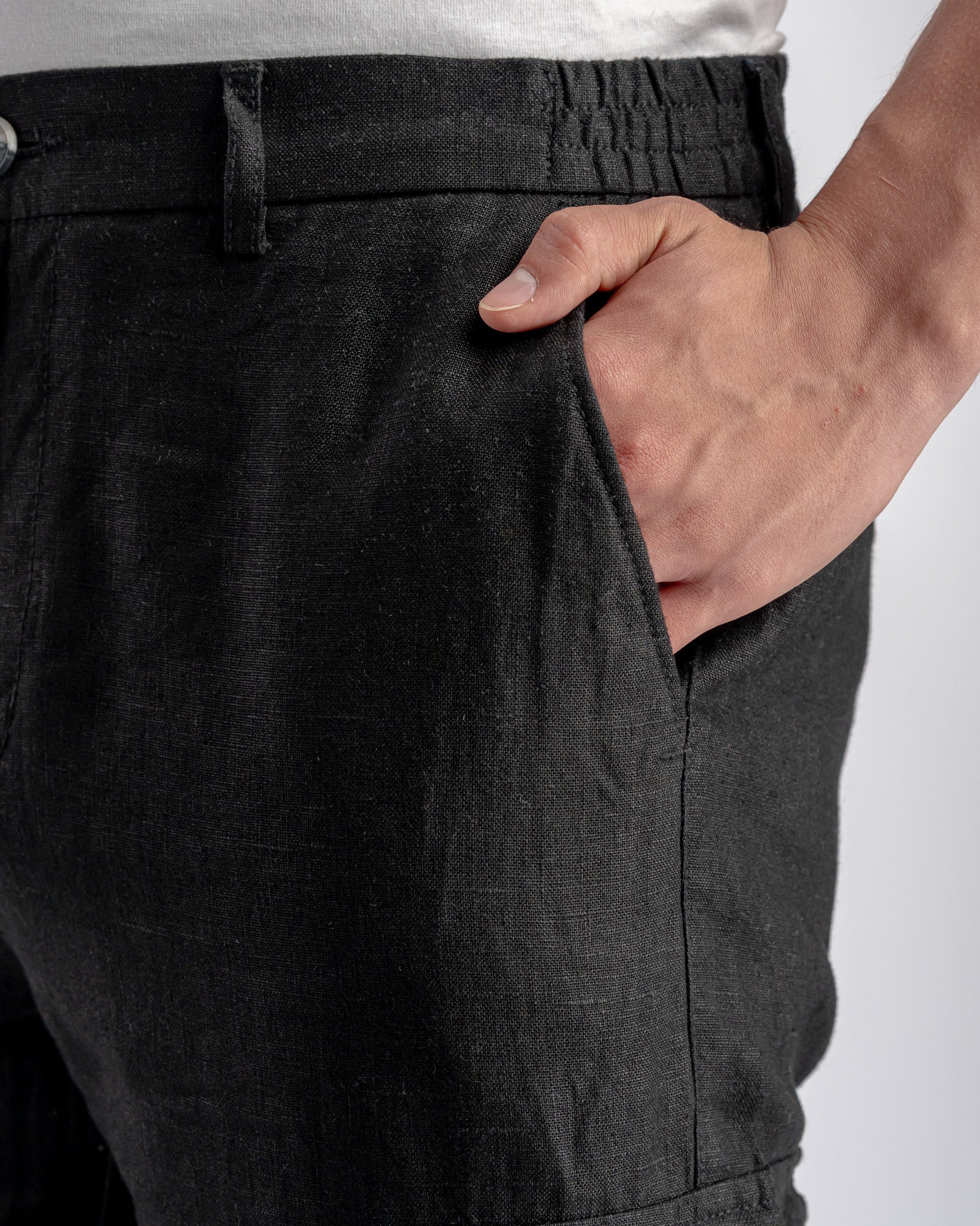 Snowpard Lida Linen Cargo — Black, styled full-length