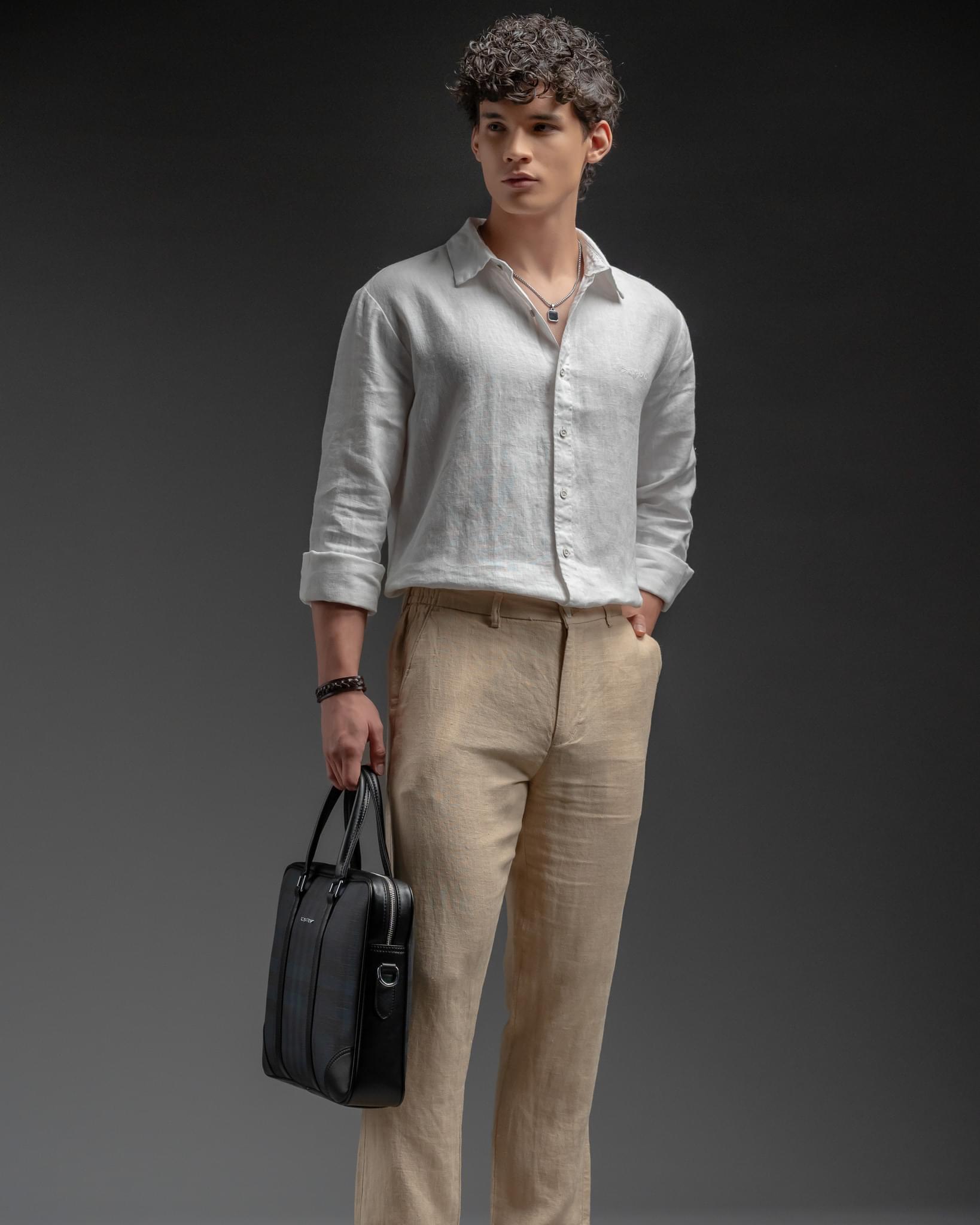 Snowpard Lino Linen Trouser Beige — full length, luxury menswear India