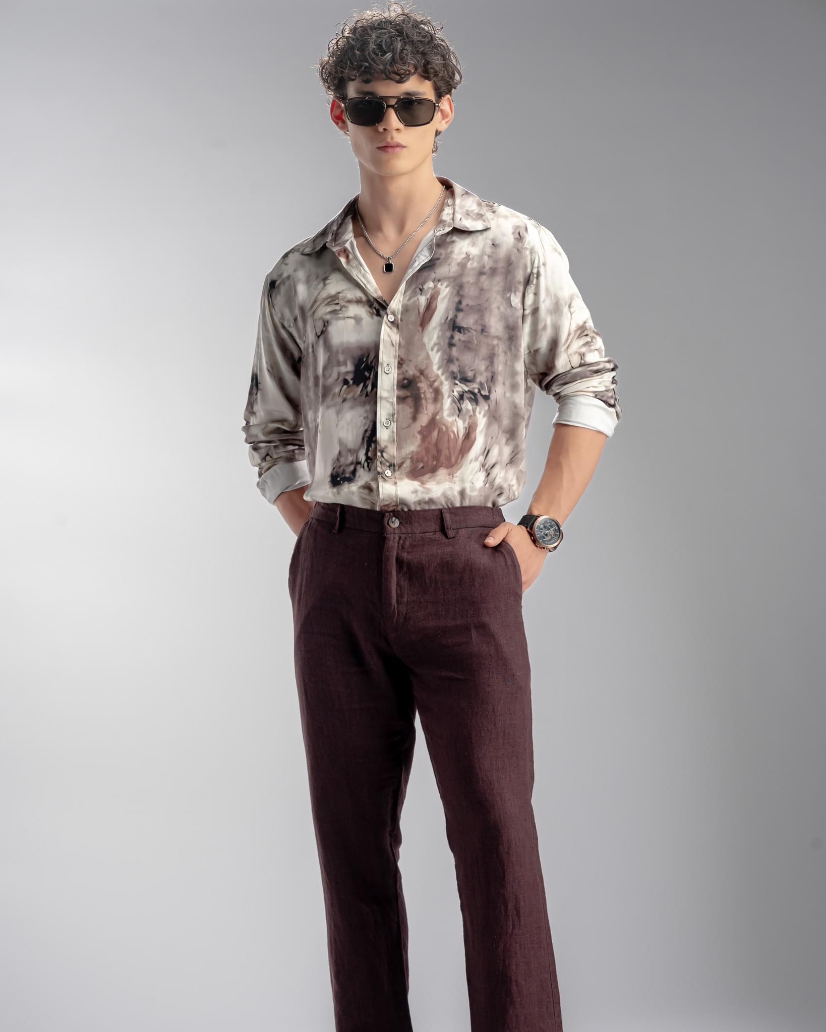 Snowpard Lino Linen Trouser Maroon — waistband detail, elasticated linen trouser