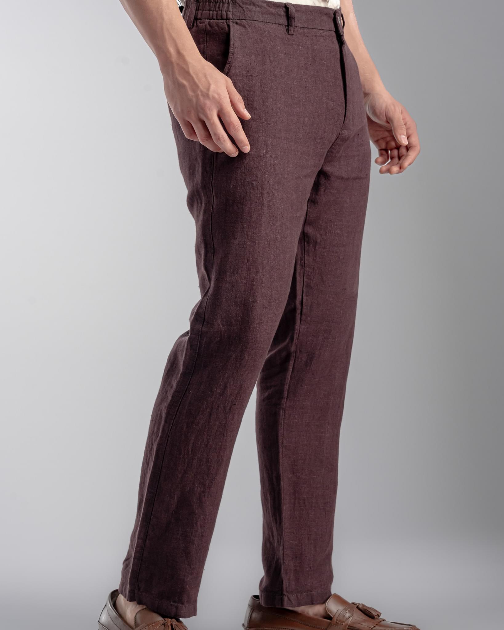 Snowpard Lino Linen Trouser Maroon — back view, breathable linen trouser Bangalore