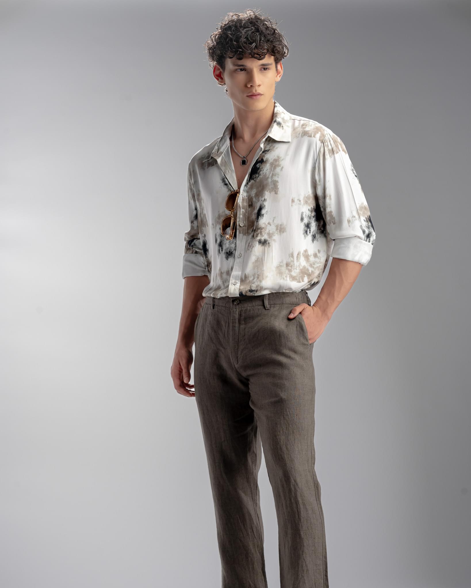 Snowpard Lino Linen Trouser Olive — full length, luxury menswear India